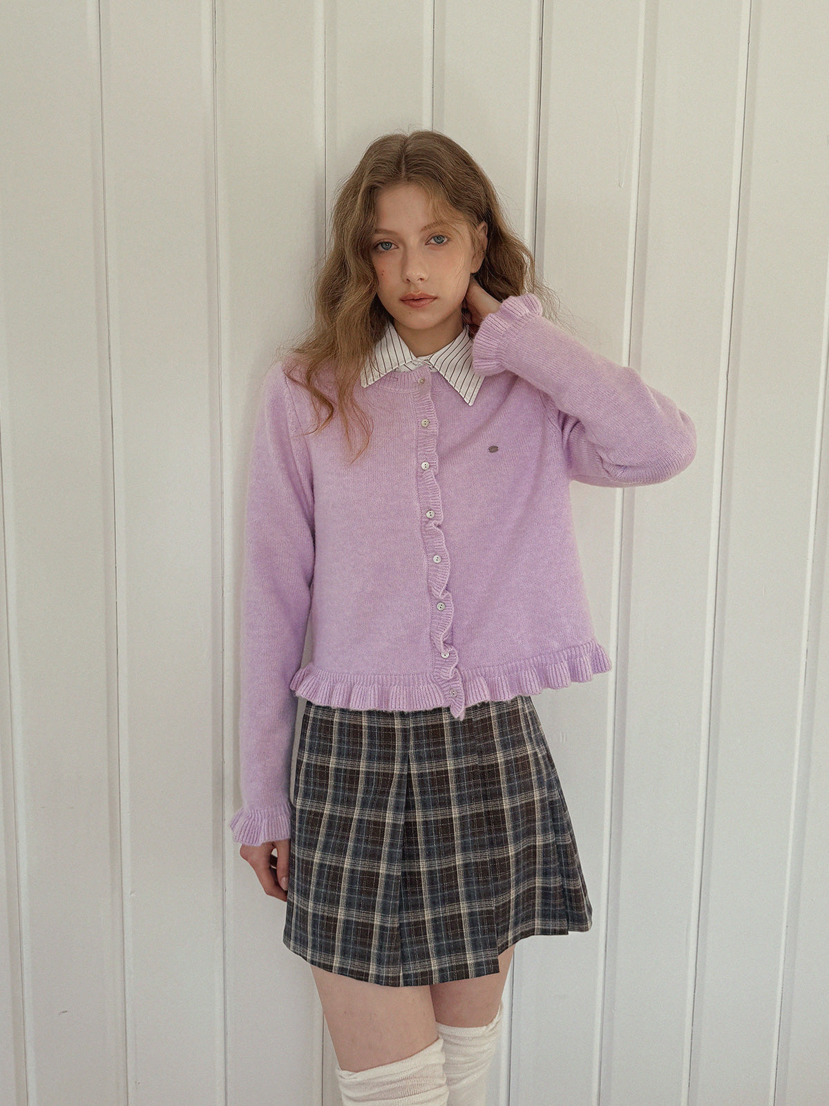 Tours Check Unbalance Pintuck Mini Skirt