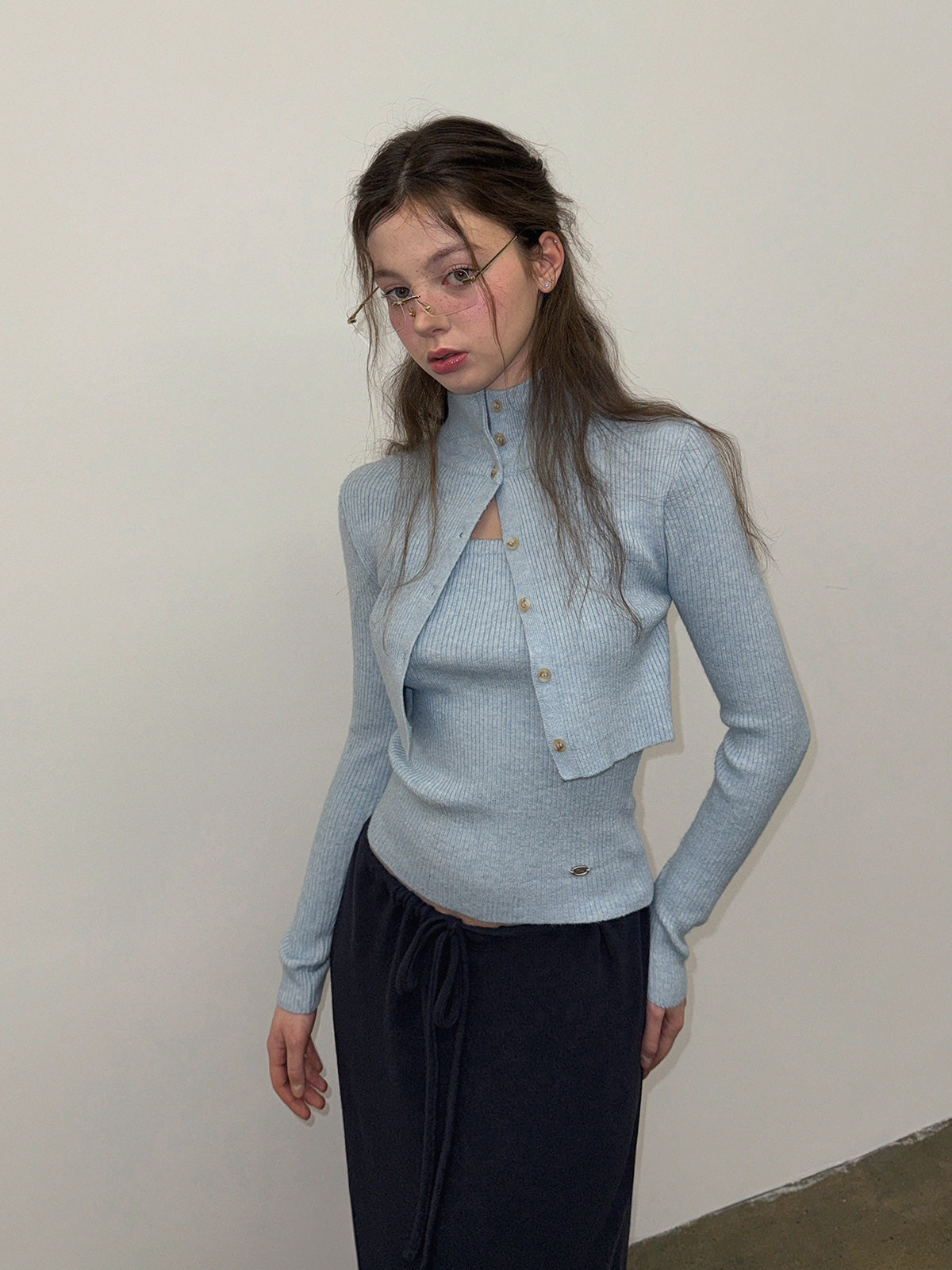 【TWEE】Eiel Layered Collar Long-Sleeve Knit