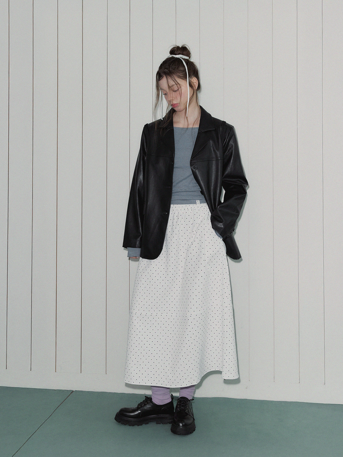 Des Dot Banded Flare Long Skirt