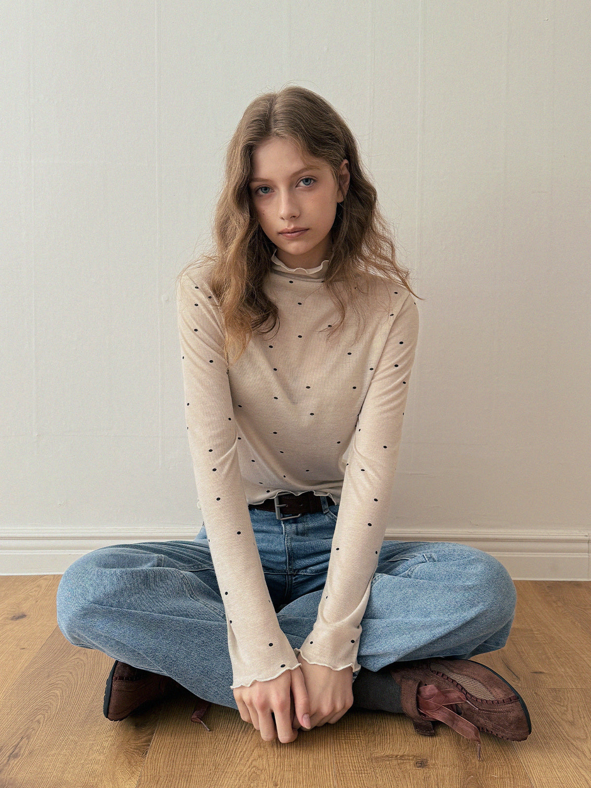 Bendi Dot Turtleneck Long-Sleeve T-Shirt