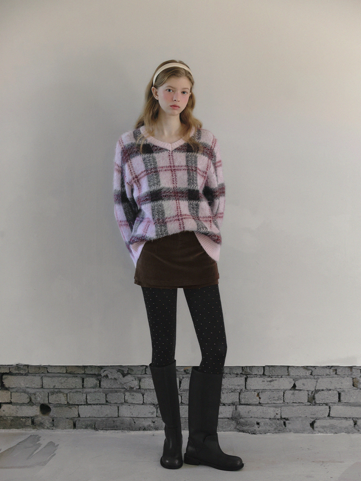 Wedin hairy check knit sweater