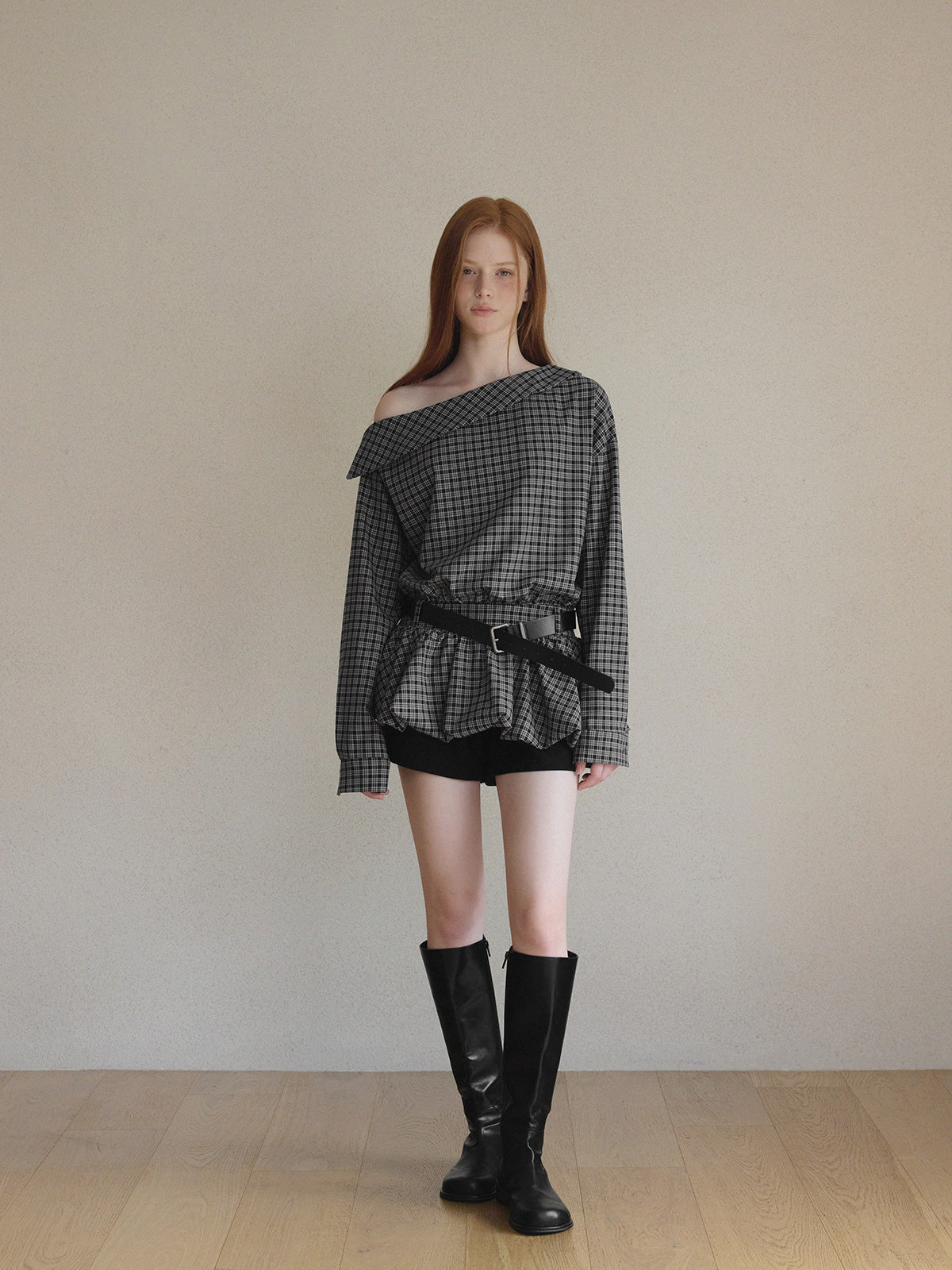 Forlip One-Shoulder Balloon Mini Dress (with Belt Set)
