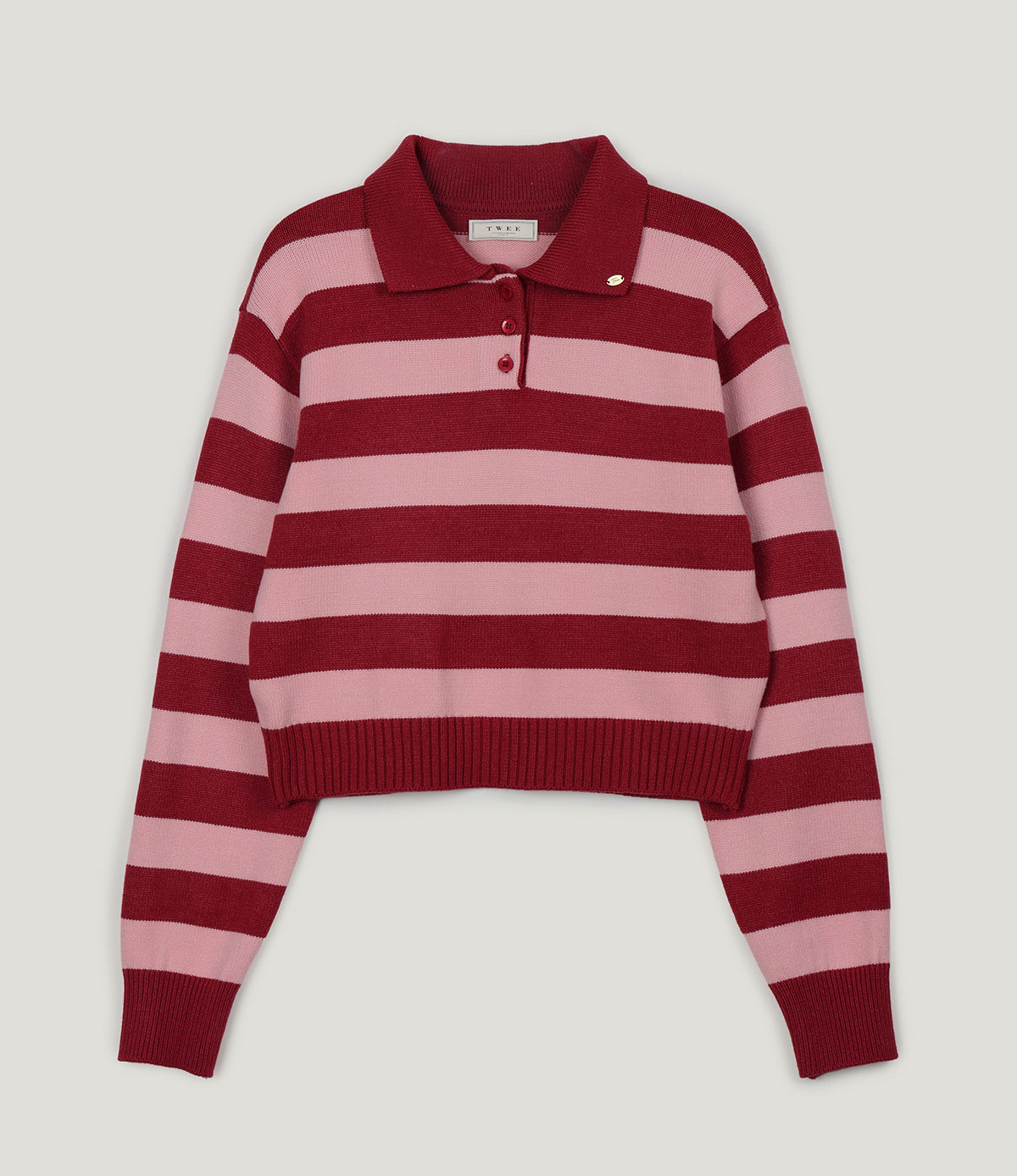 Nuo Stripe Contrast Collar Long Sleeve Knit
