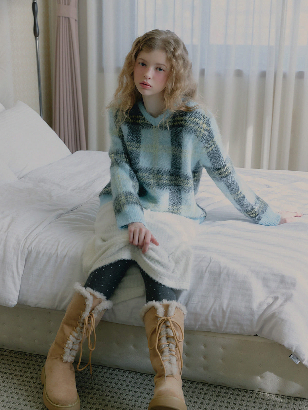Wedin hairy check knit sweater