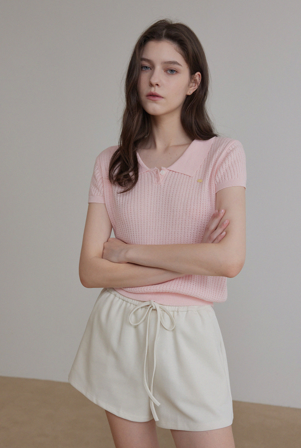 Beryl Punching Collar Short-Sleeve Knit