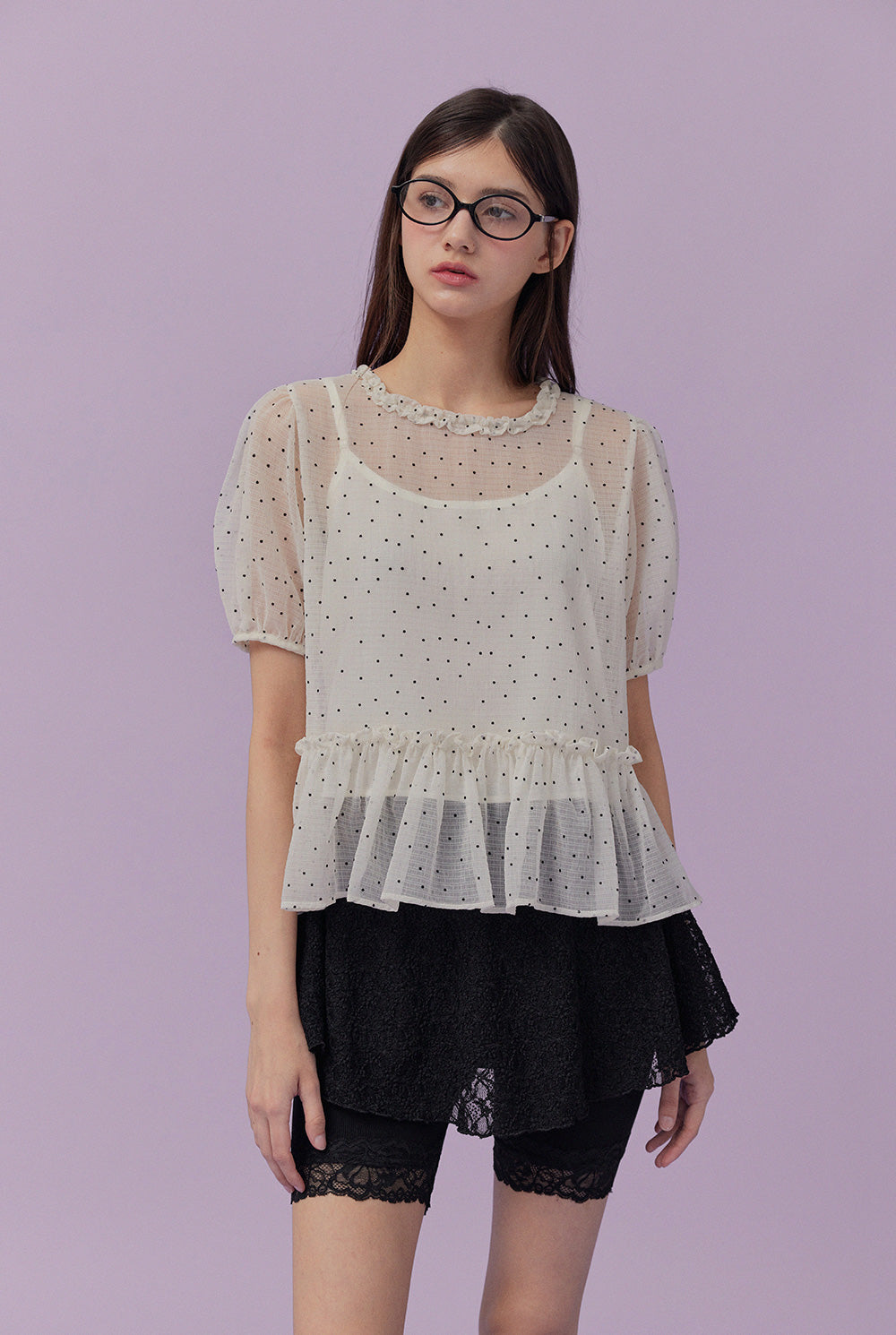 Belle Dot Sheer Flare Sleeve Blouse