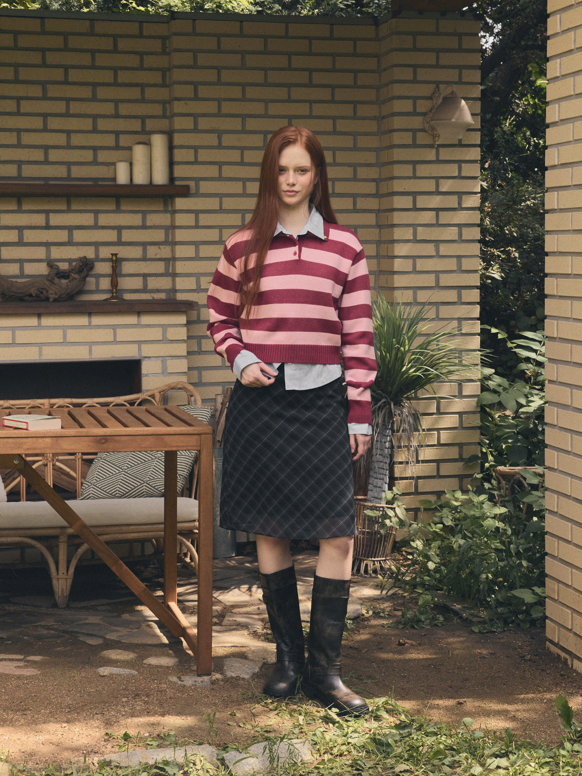 Nuo Stripe Contrast Collar Long Sleeve Knit