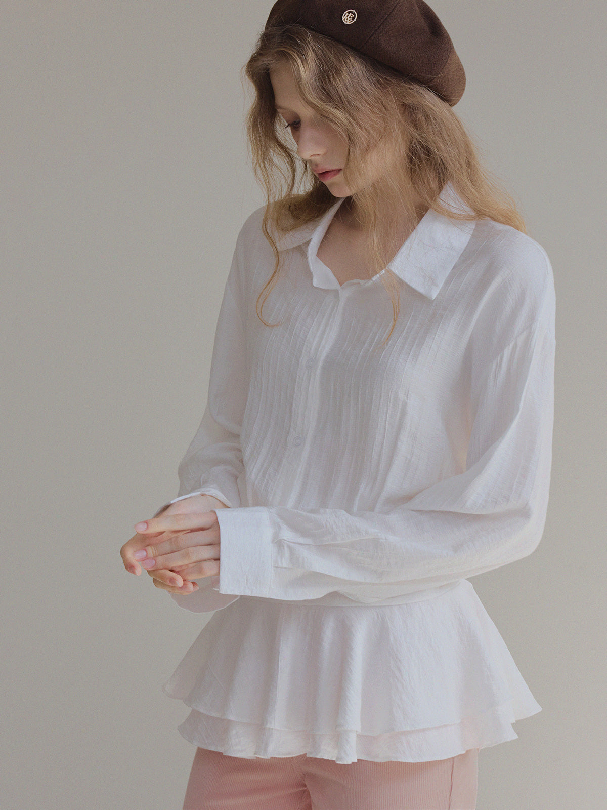 Ponc Shirt Frill Mini Dress