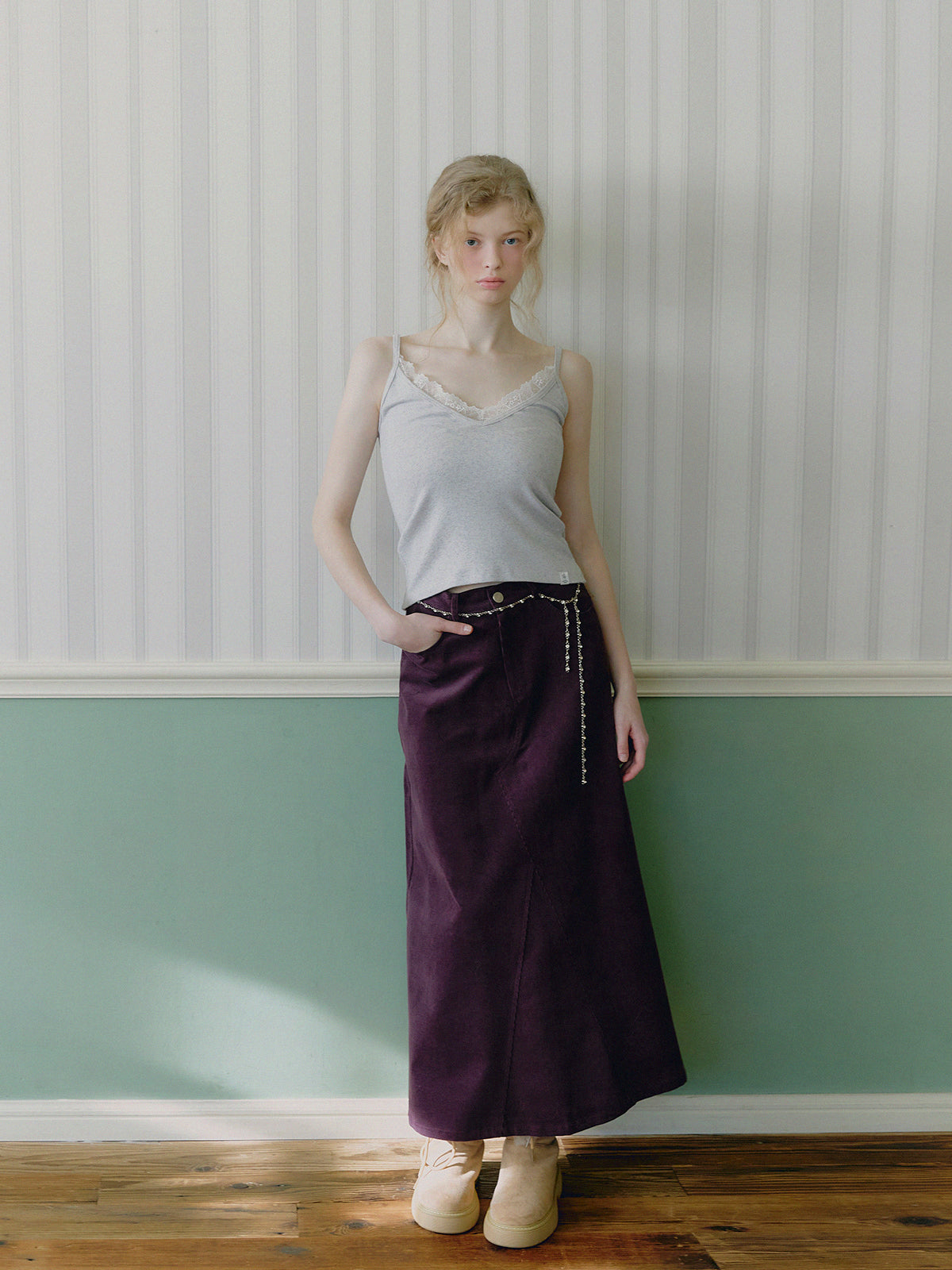 Tudet Corduroy Maxi Long Skirt