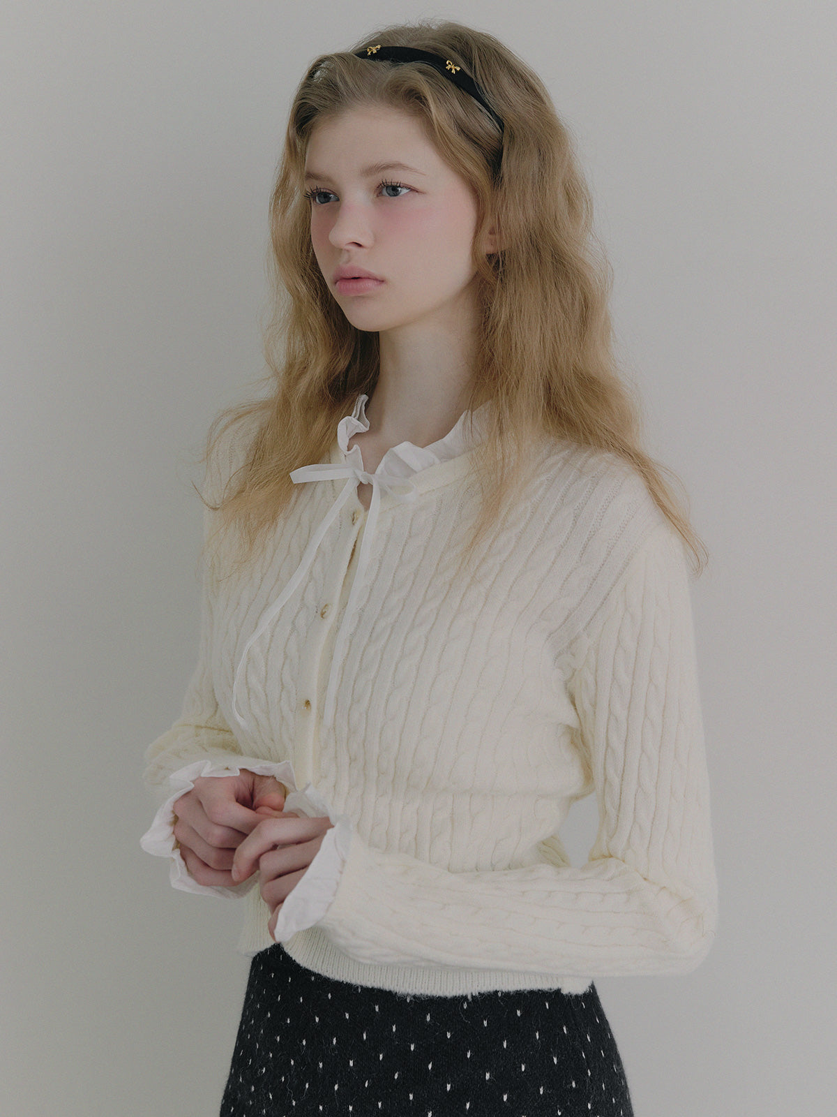 Monen Shirt-Mix Cable Knit Cardigan