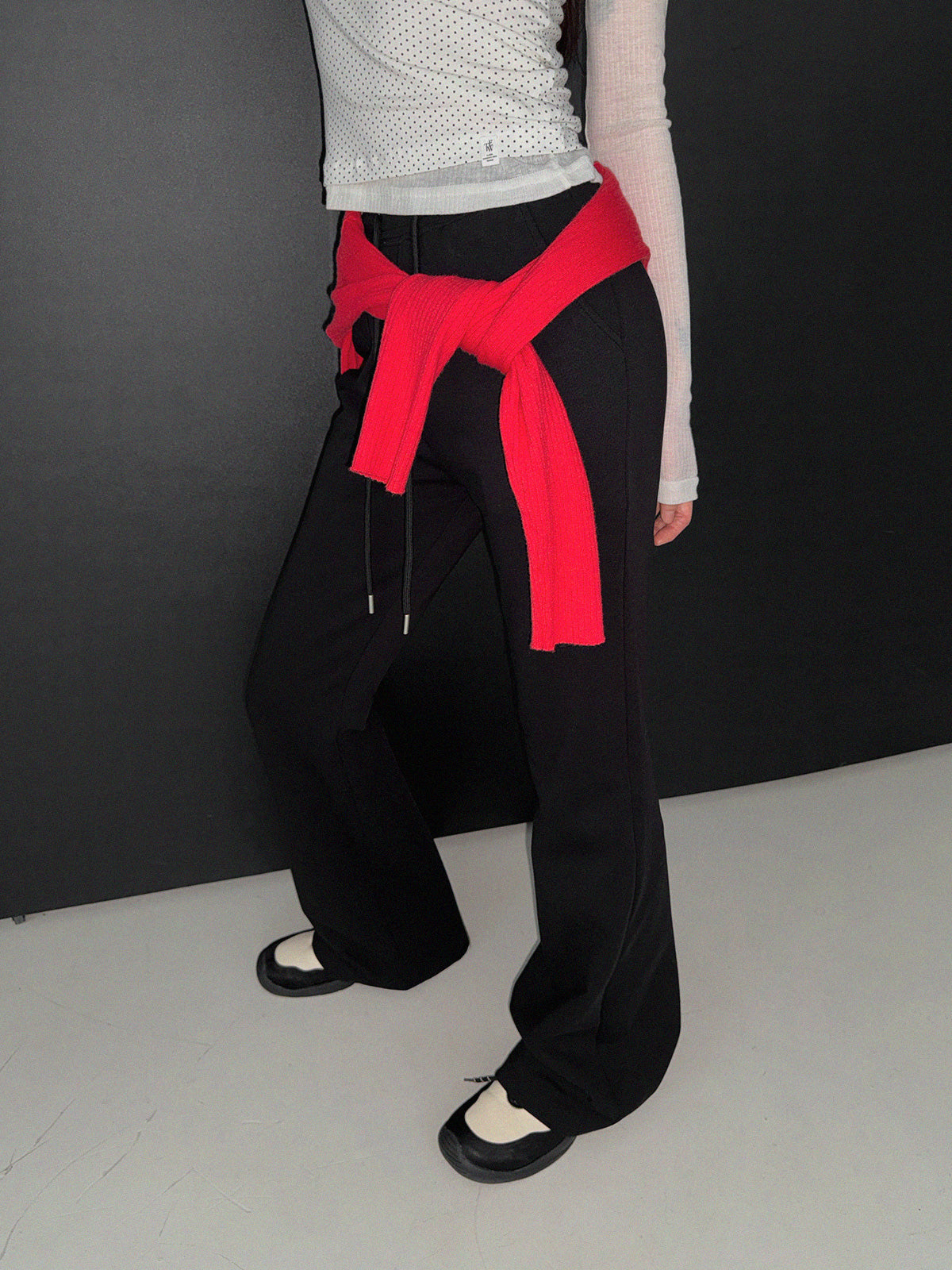 Blan elastic-waist bootcut long pants