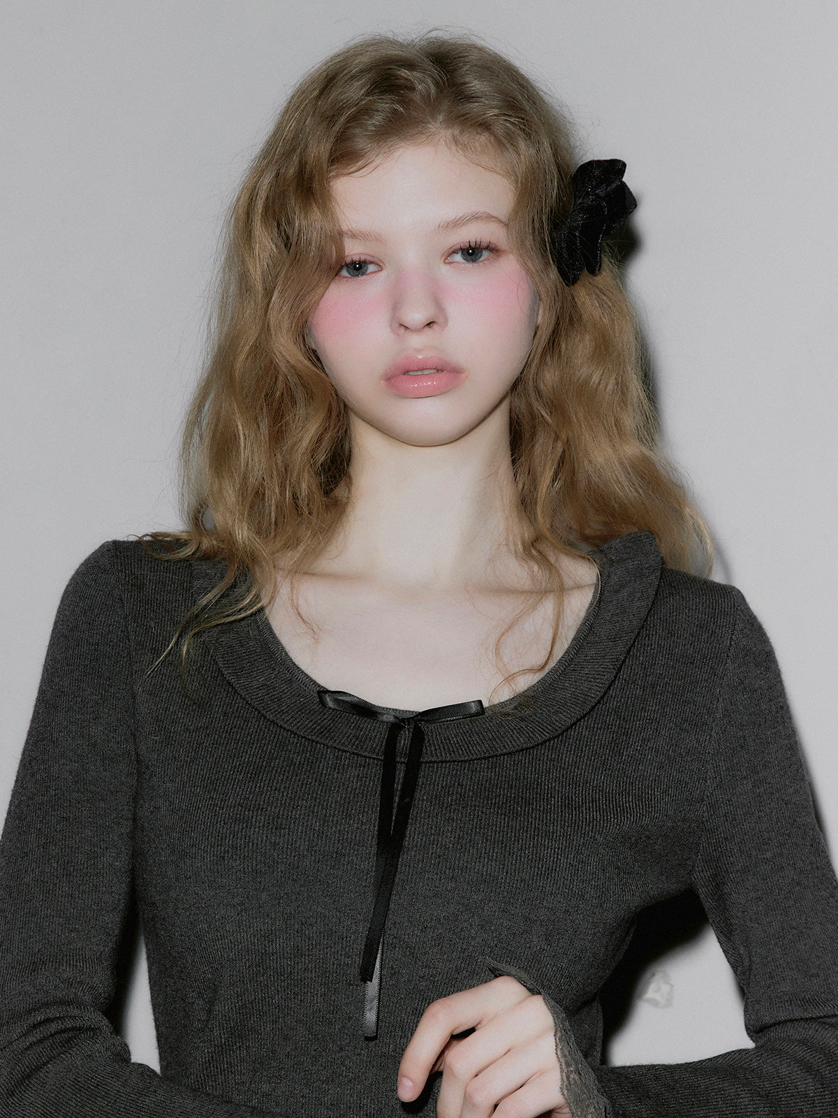 BEAR Frill Lace Ribbon Knit Top
