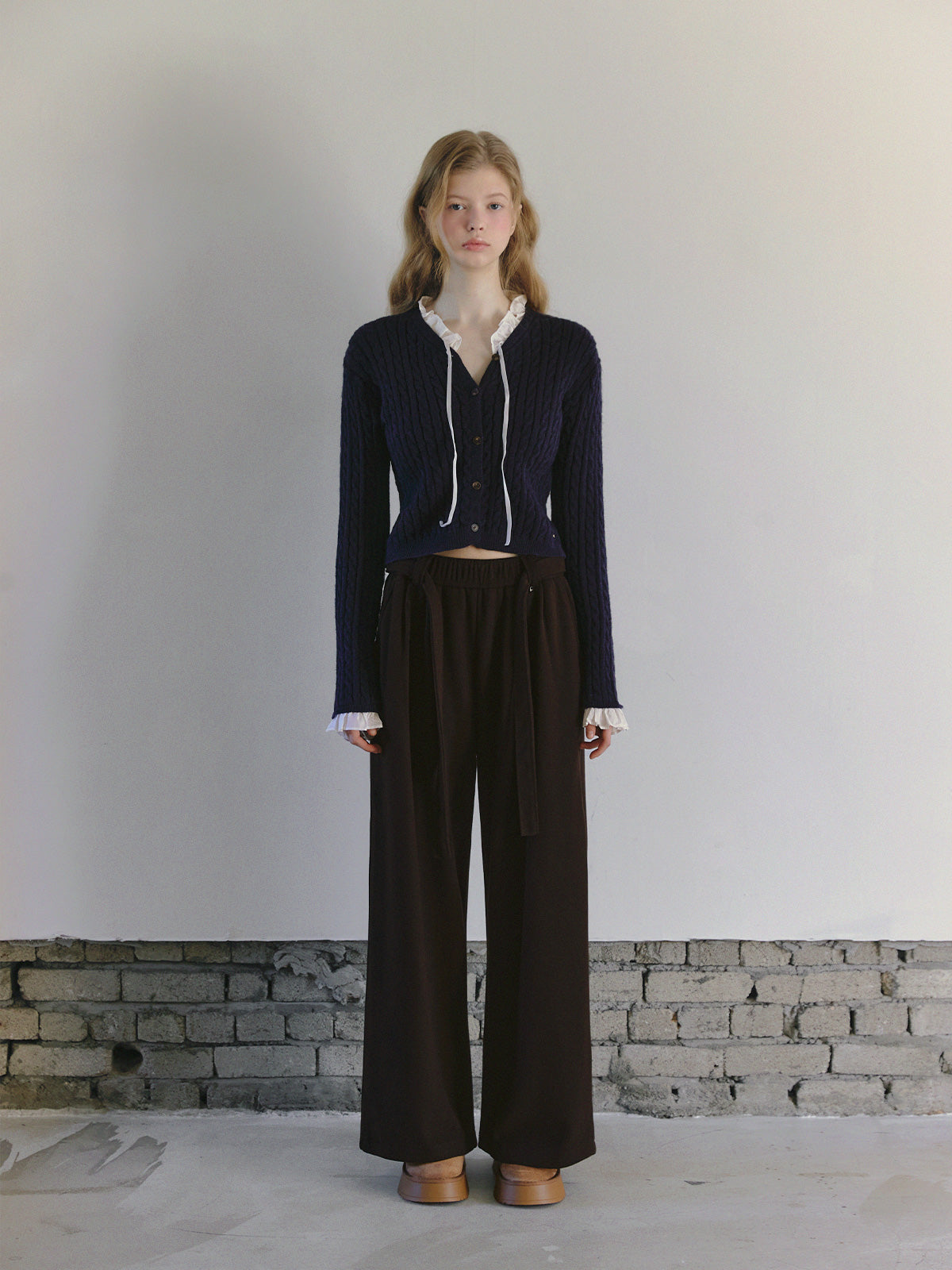 Monen Shirt-Mix Cable Knit Cardigan