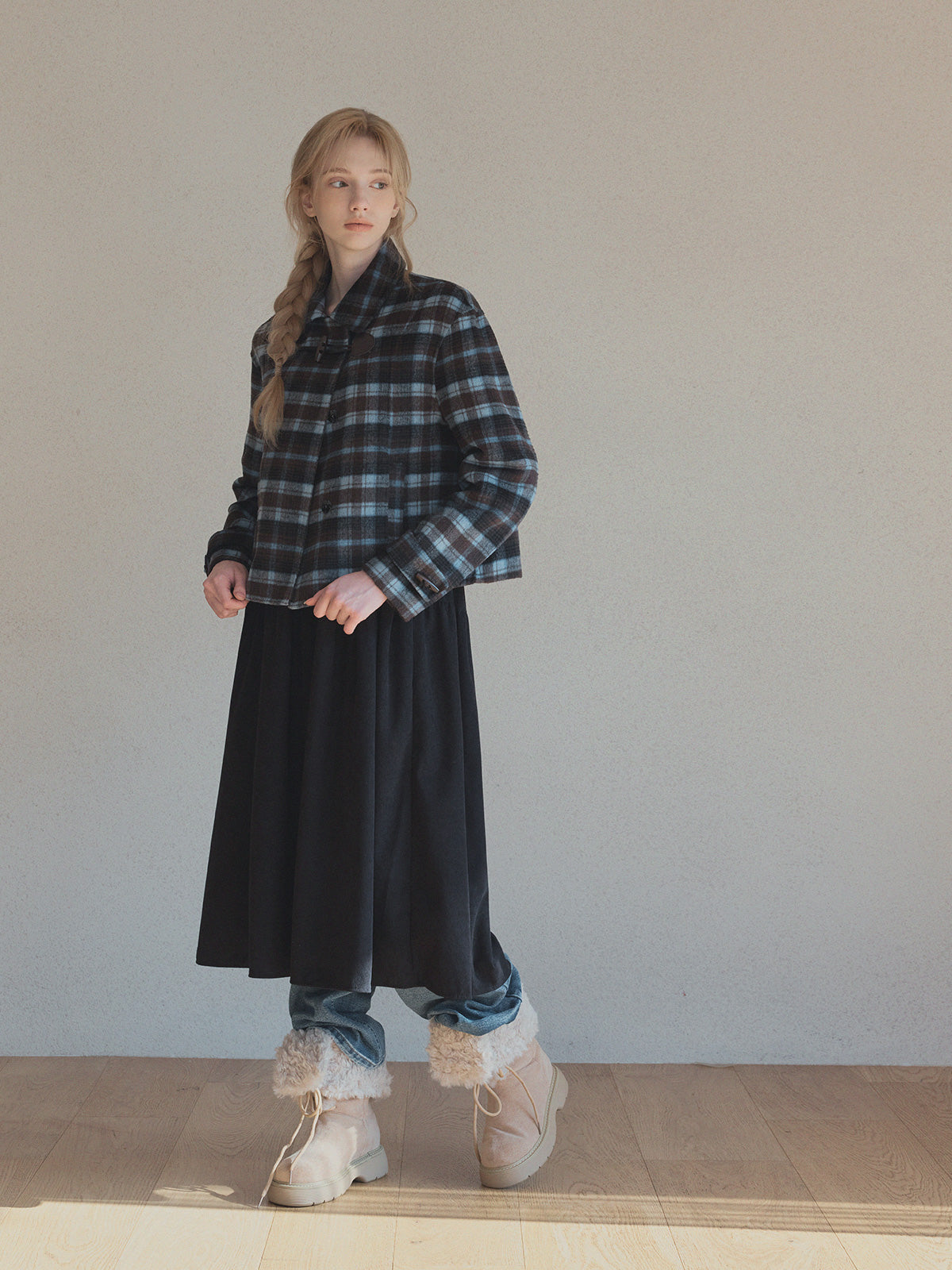 Lecel Corduroy Smock Banding Long Dress