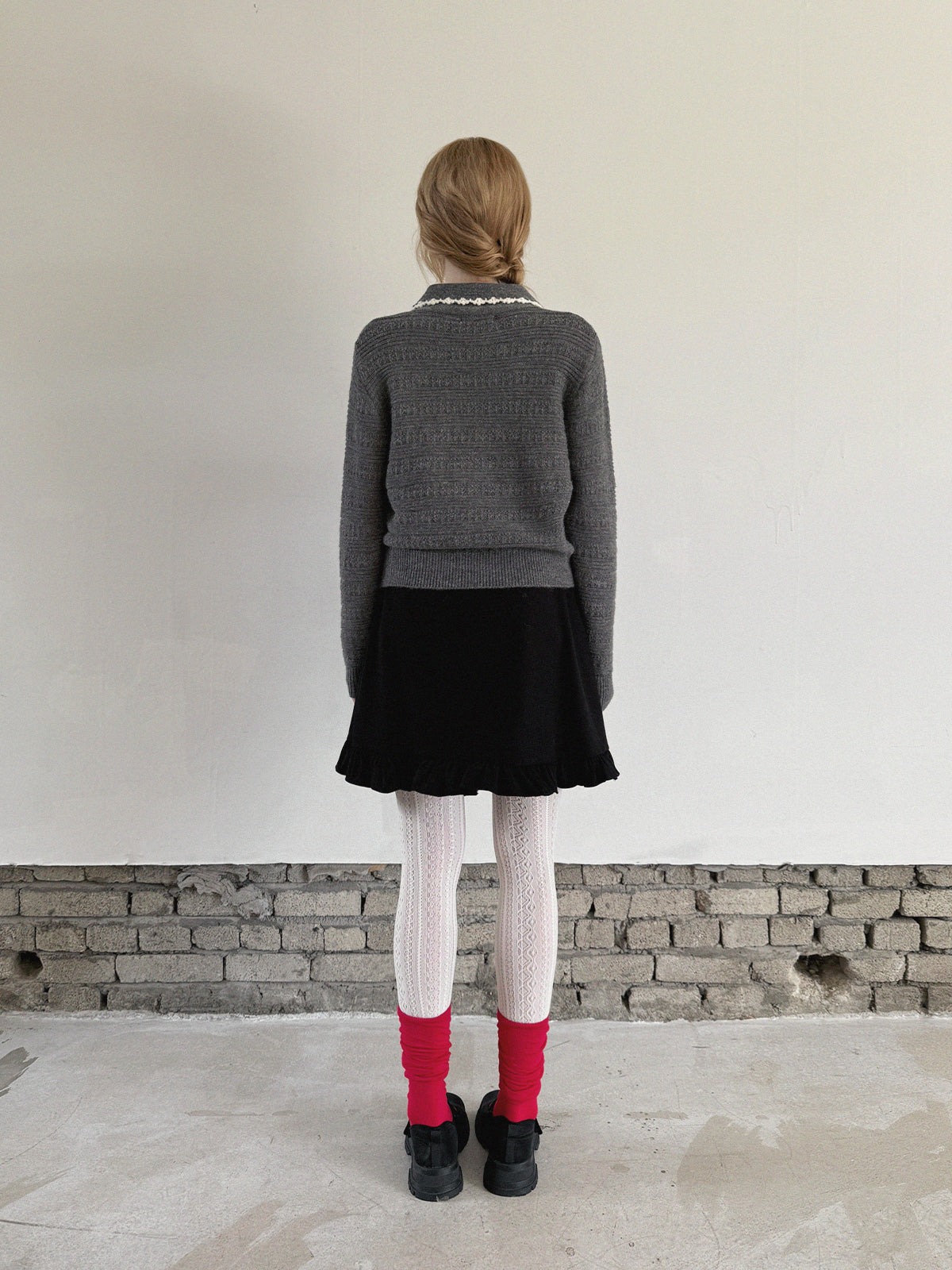 Molly Contrast Collar Pattern Knit Cardigan