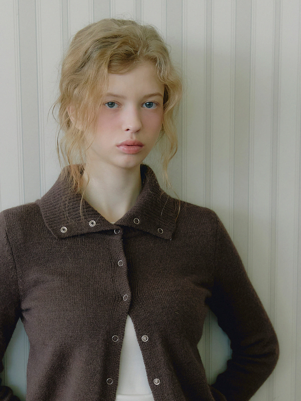 Conna high-neck snap button cardigan