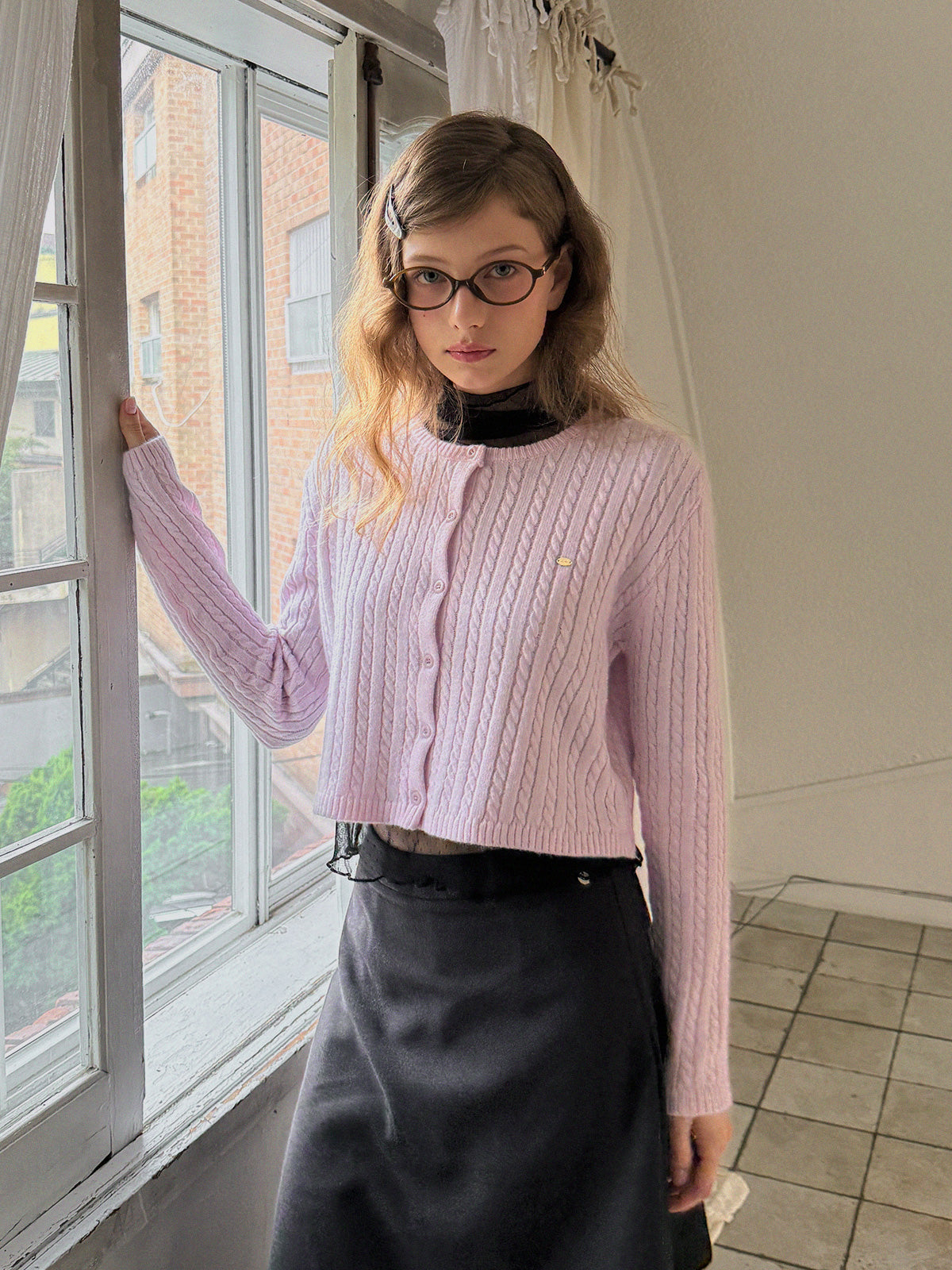 Tiben Cropped Cable Knit Cardigan
