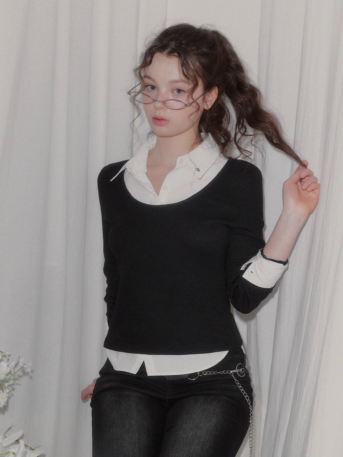 Ellen contrast rib long sleeve t-