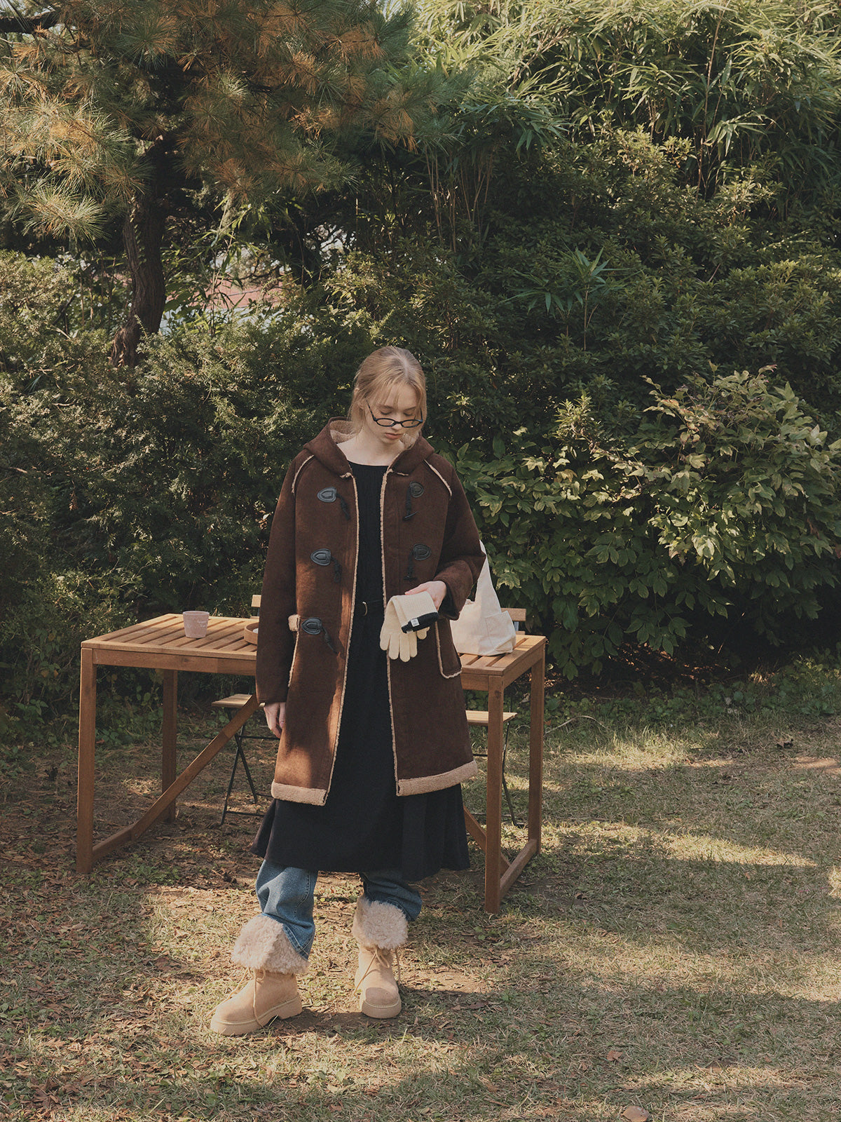 Tolz Suede Hooded Long Duffle Coat
