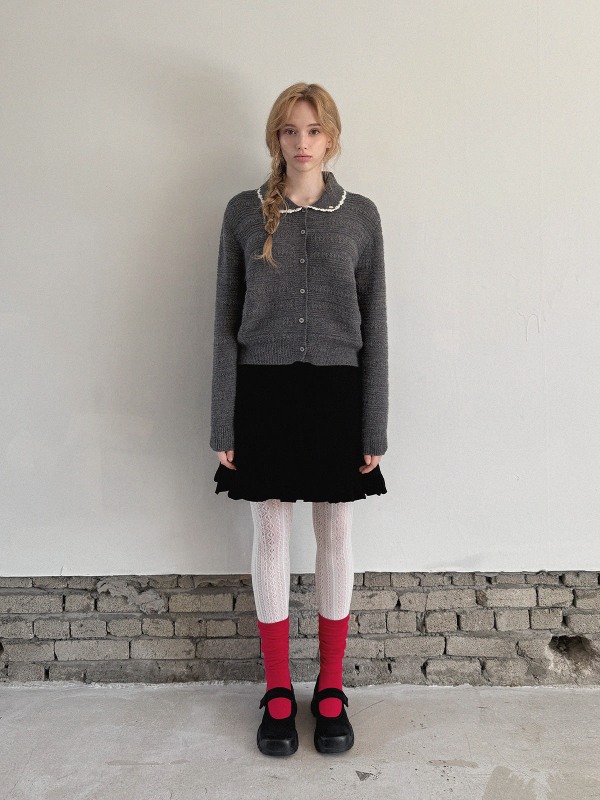 Molly Contrast Collar Pattern Knit Cardigan
