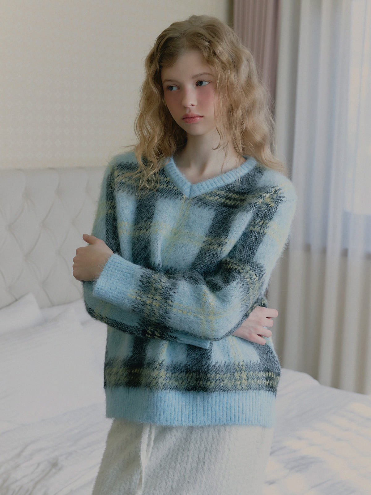 Wedin hairy check knit sweater