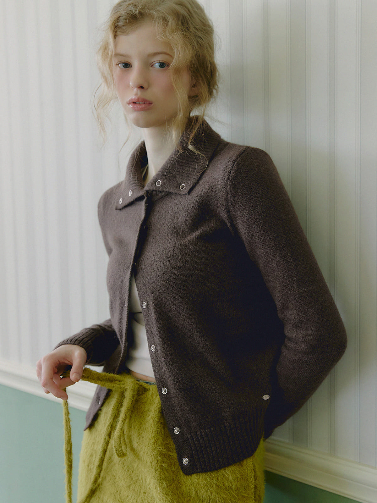 Conna high-neck snap button cardigan