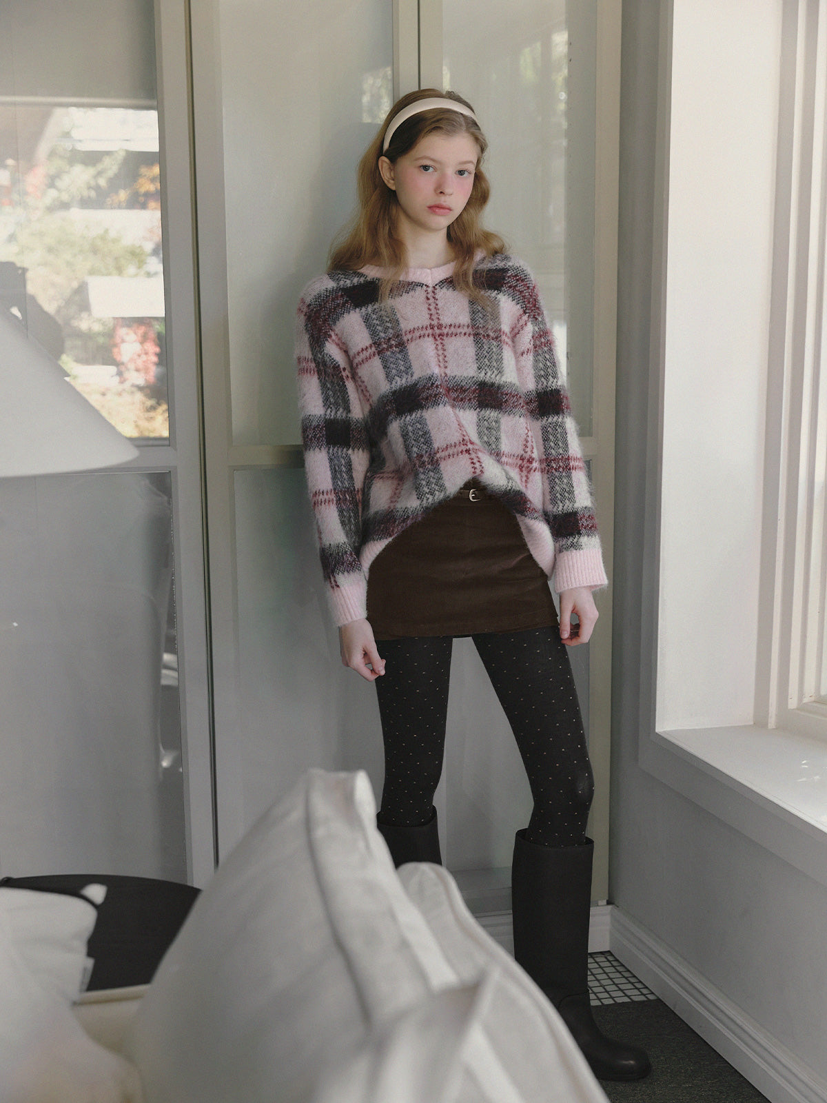 Wedin hairy check knit sweater