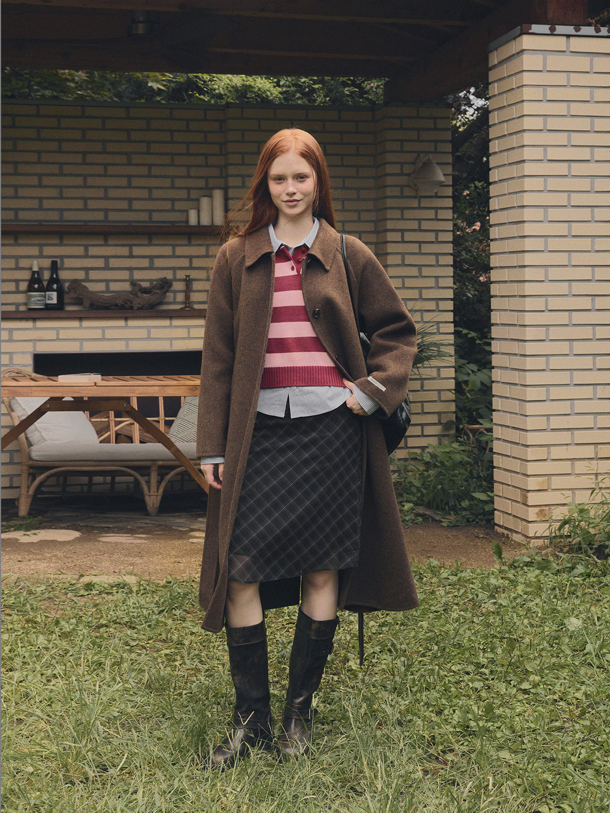 【TWEE】Bennu Check Chiffon Midi Skirt