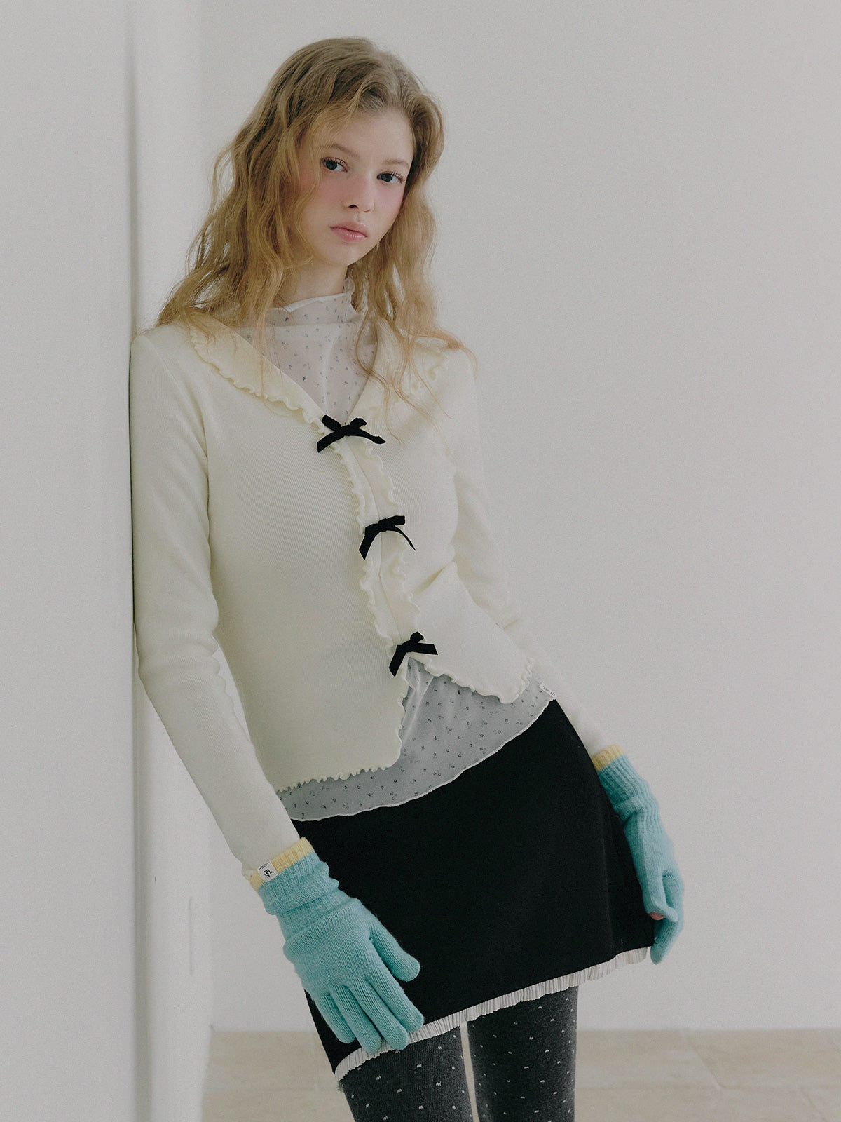 Newb Ribbon Frill Knit Top