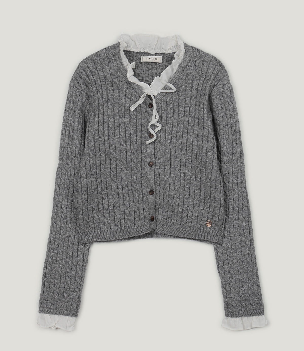 Monen Shirt-Mix Cable Knit Cardigan