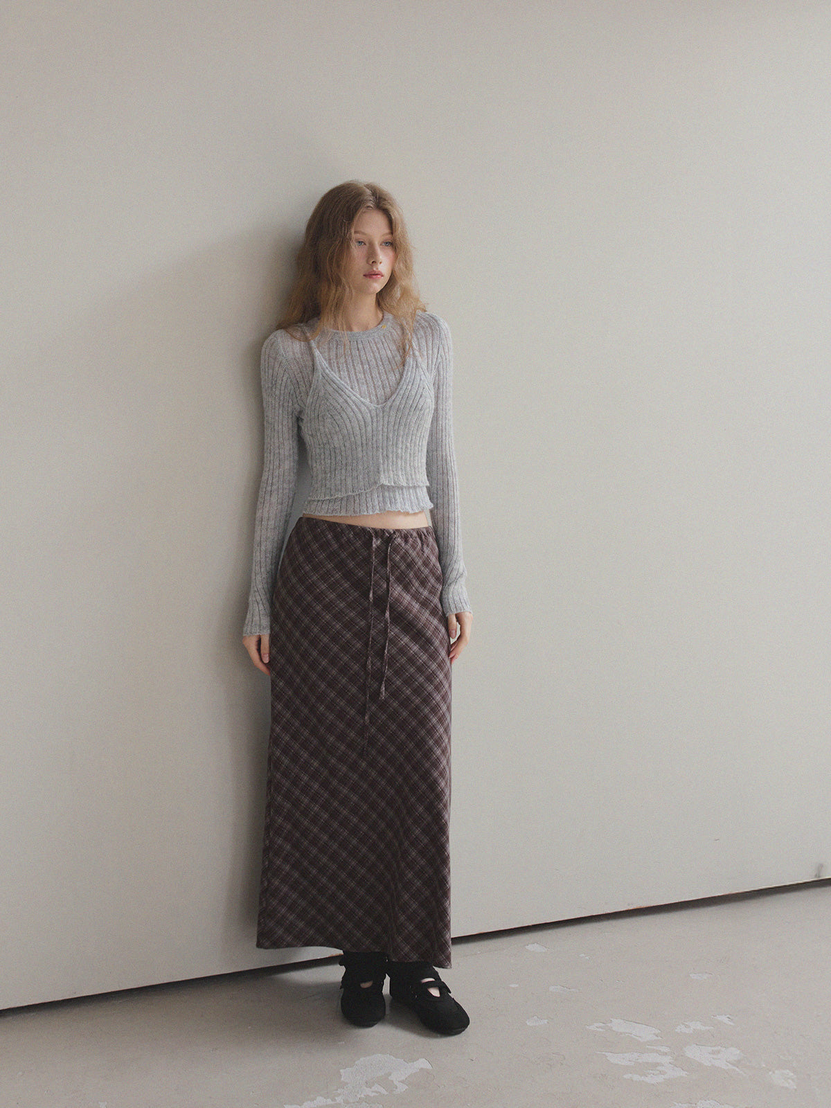 【TWEE】Bilson Check Banding Long Skirt