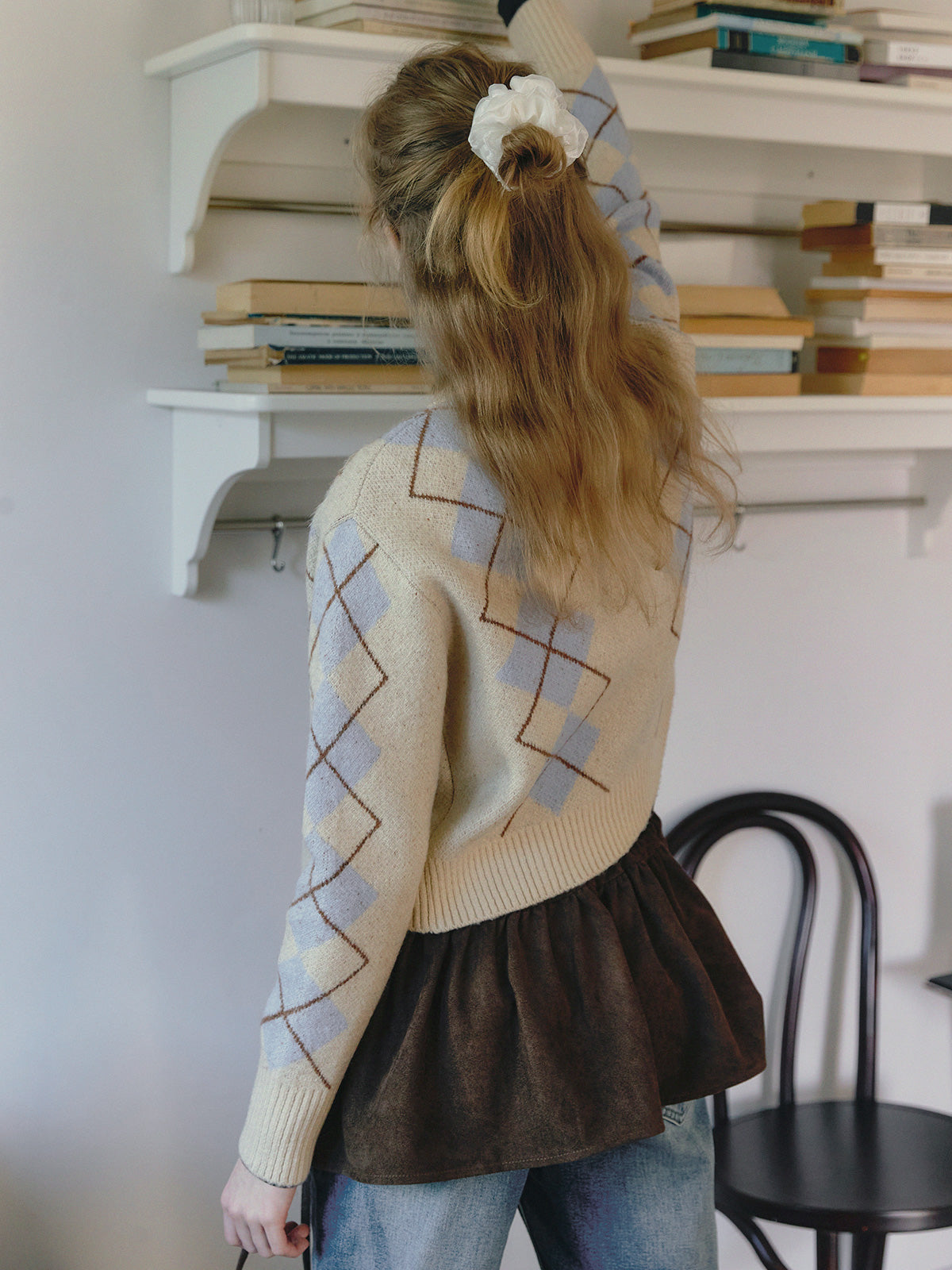 Beon Argyle Ribbon Knit Cardigan