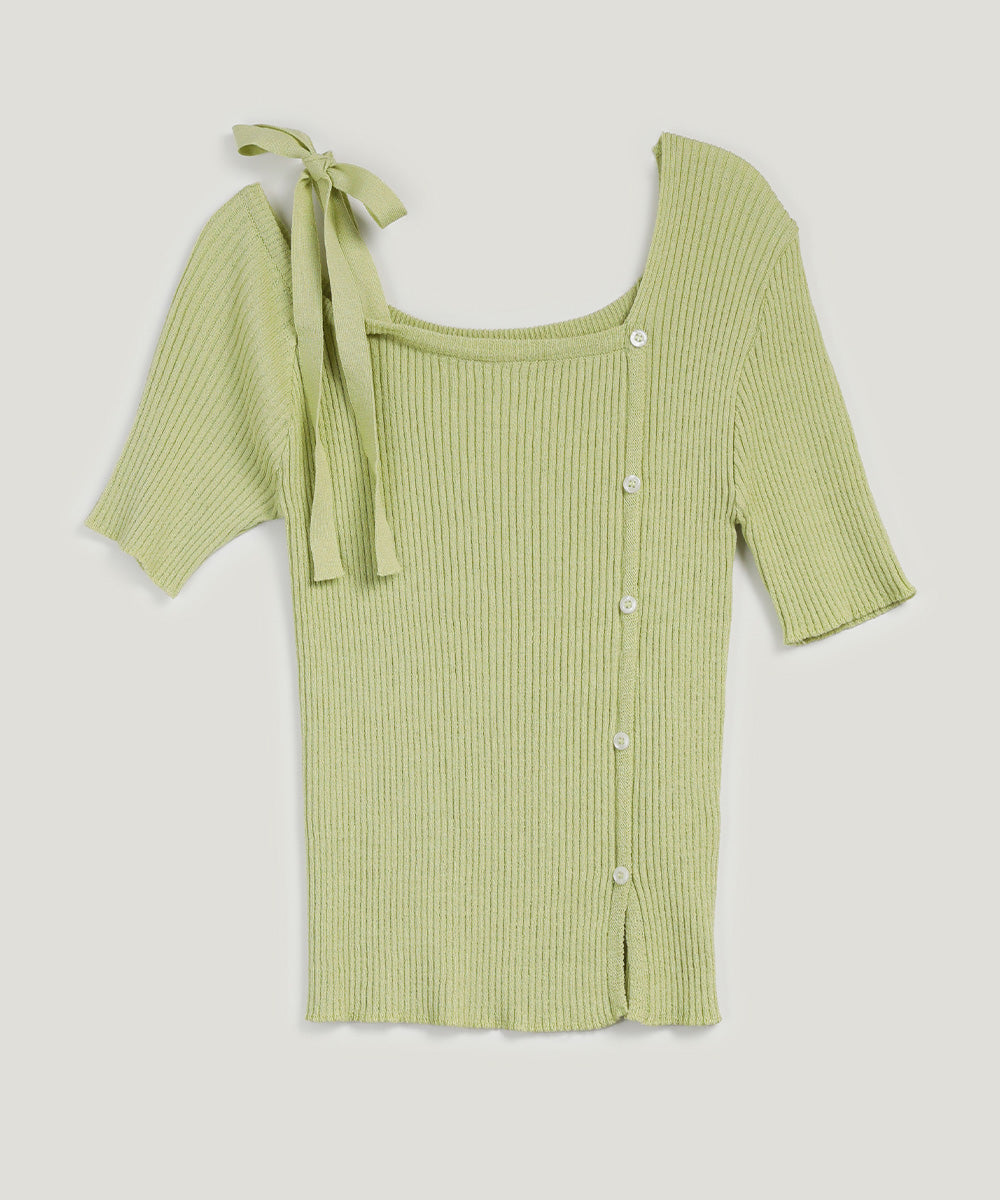 Inlove Asymmetric Off-Shoulder Short-Sleeve Knit