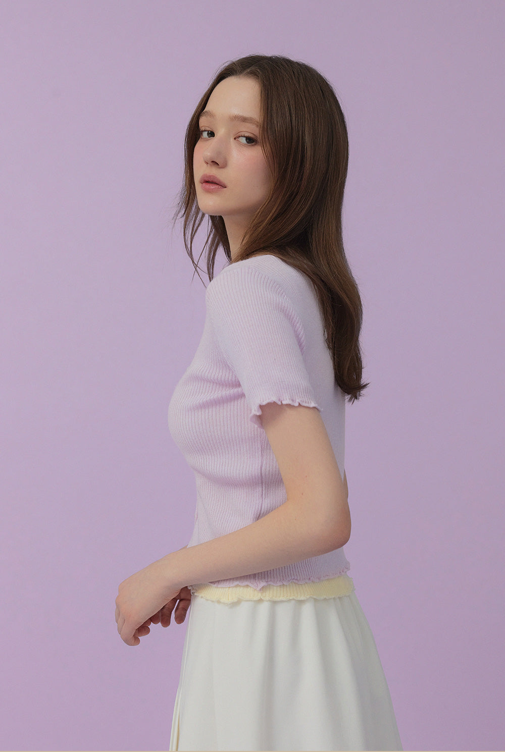 Olleu Lace Layered Short-Sleeve Knit