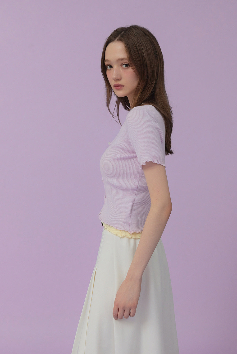 Olleu Lace Layered Short-Sleeve Knit