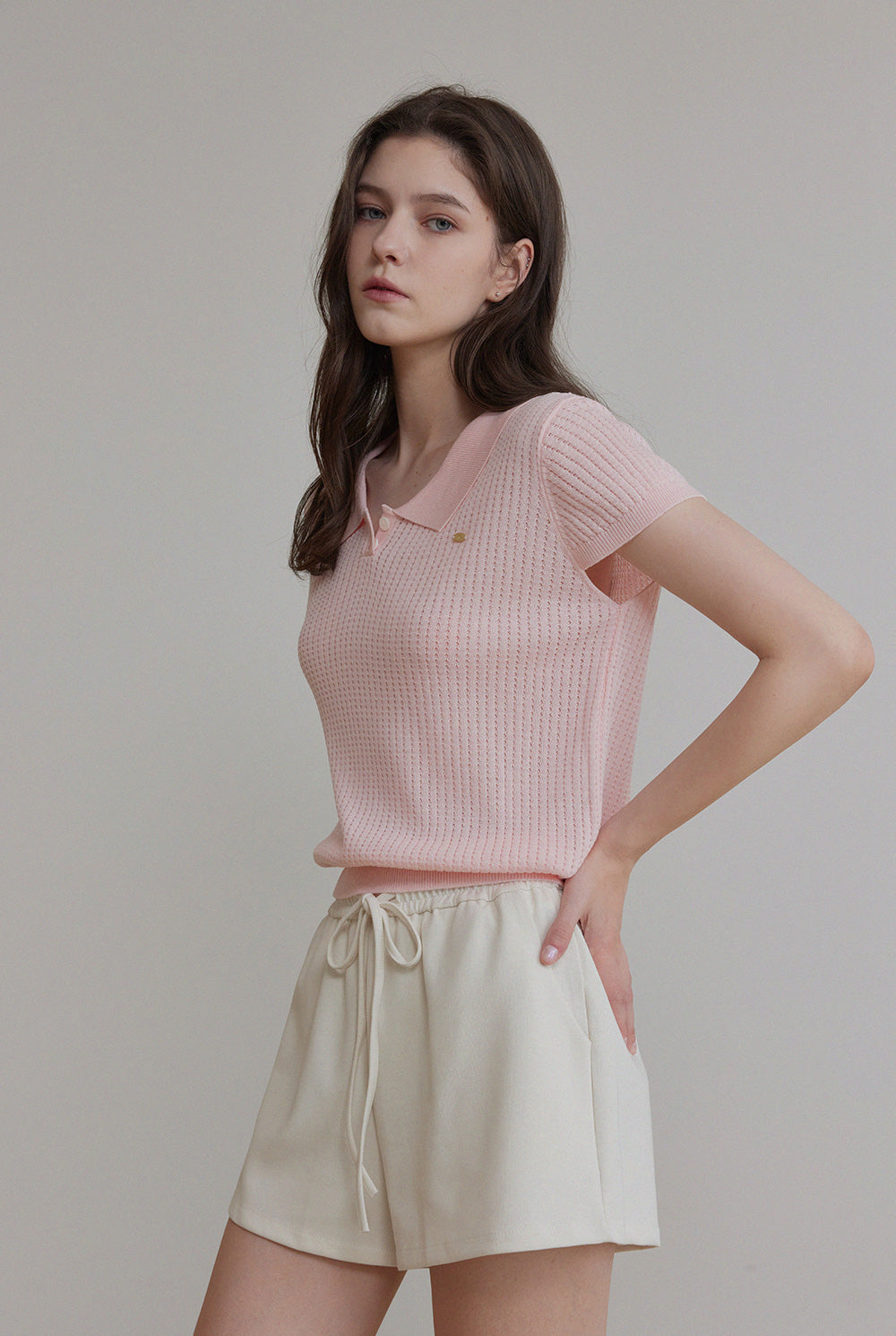 Beryl Punching Collar Short-Sleeve Knit