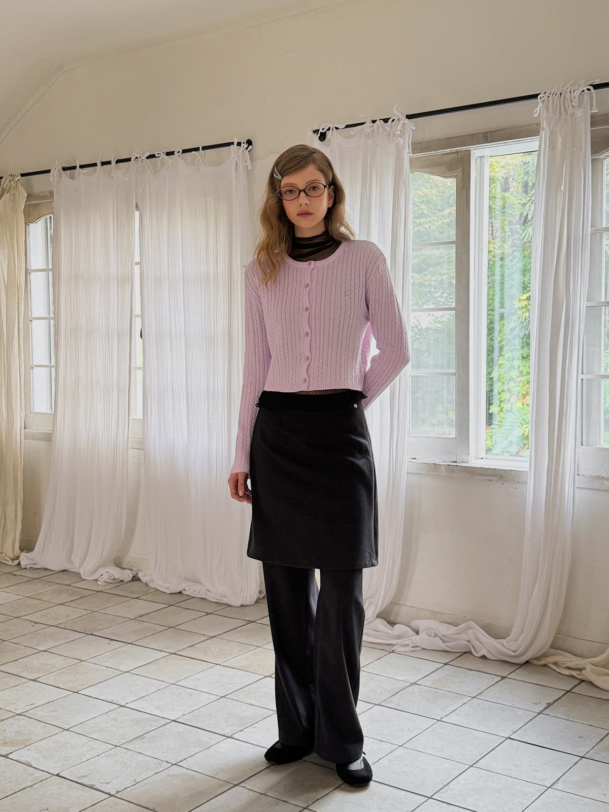 Tiben Cropped Cable Knit Cardigan
