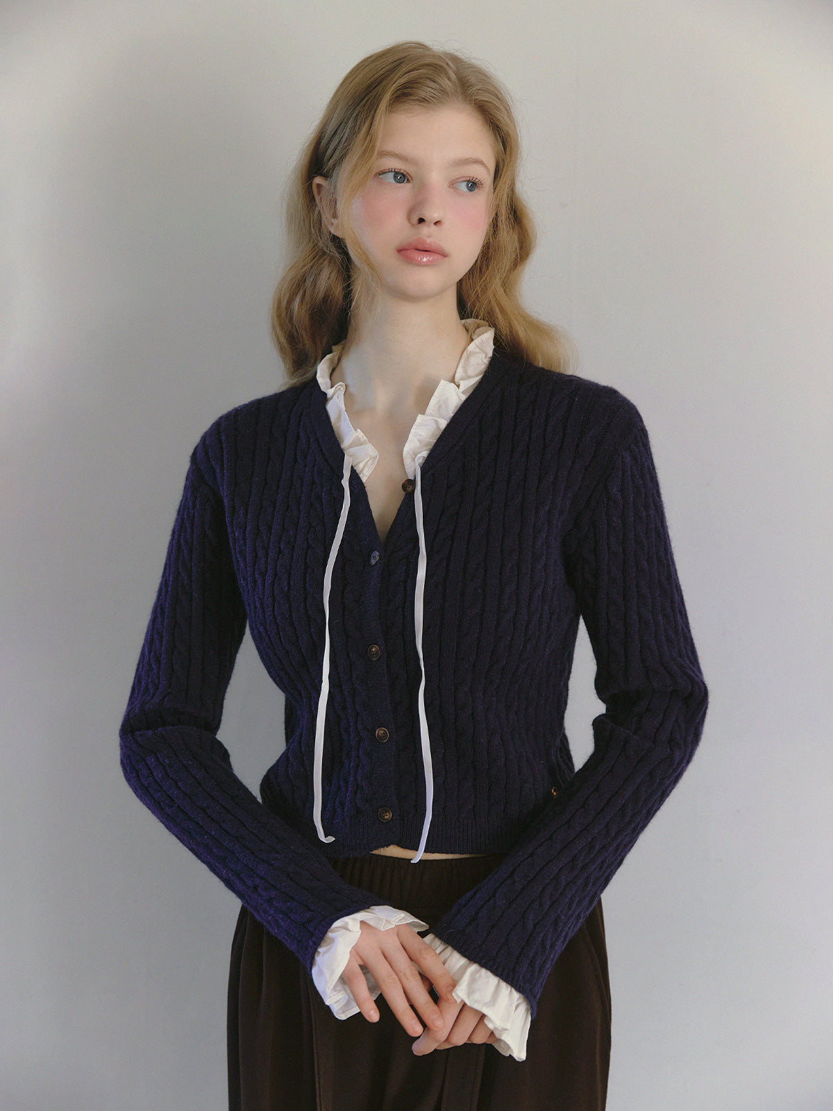 Monen Shirt-Mix Cable Knit Cardigan