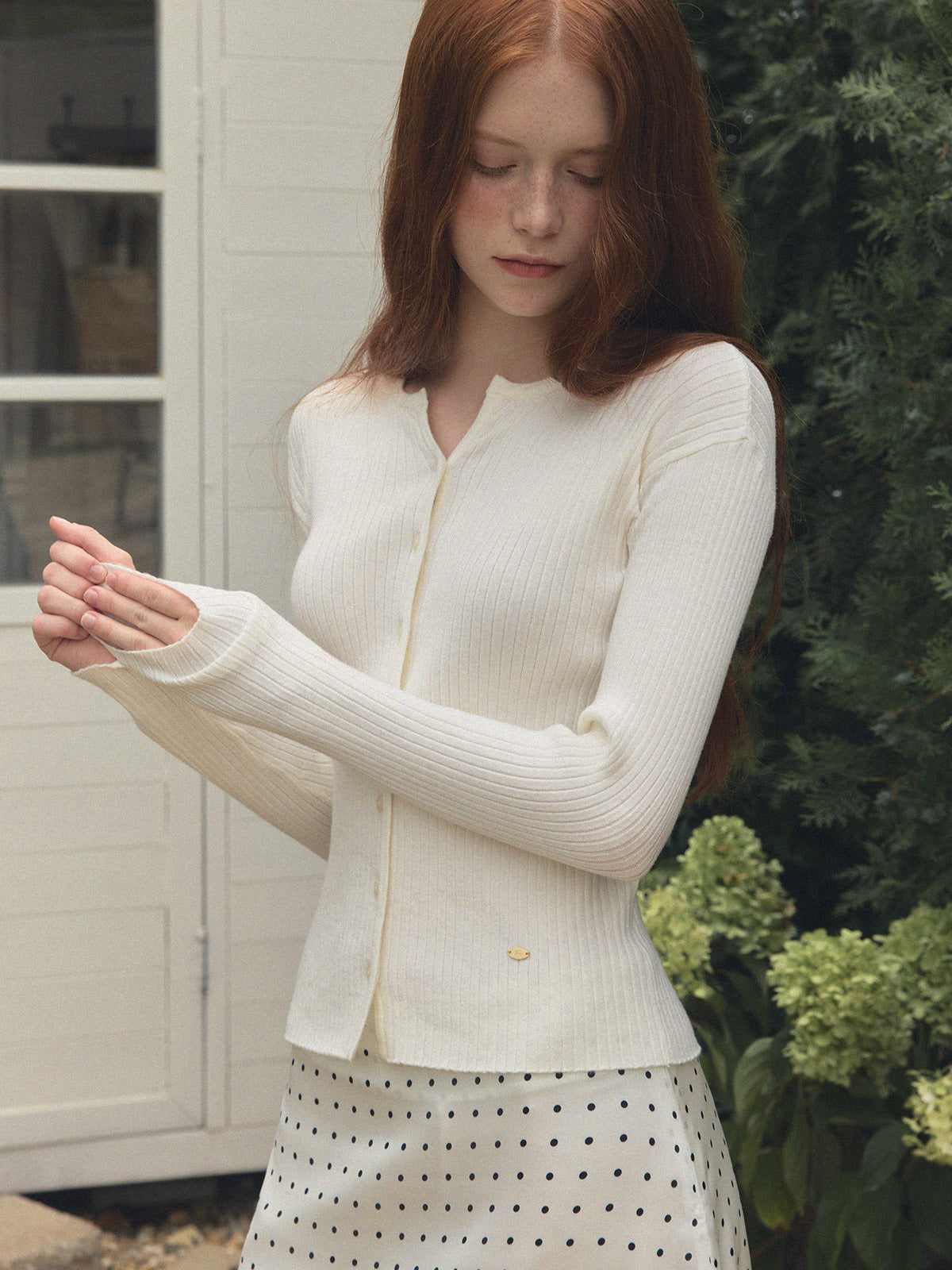 【TWEE】Juvied Button Ribbed Cardigan