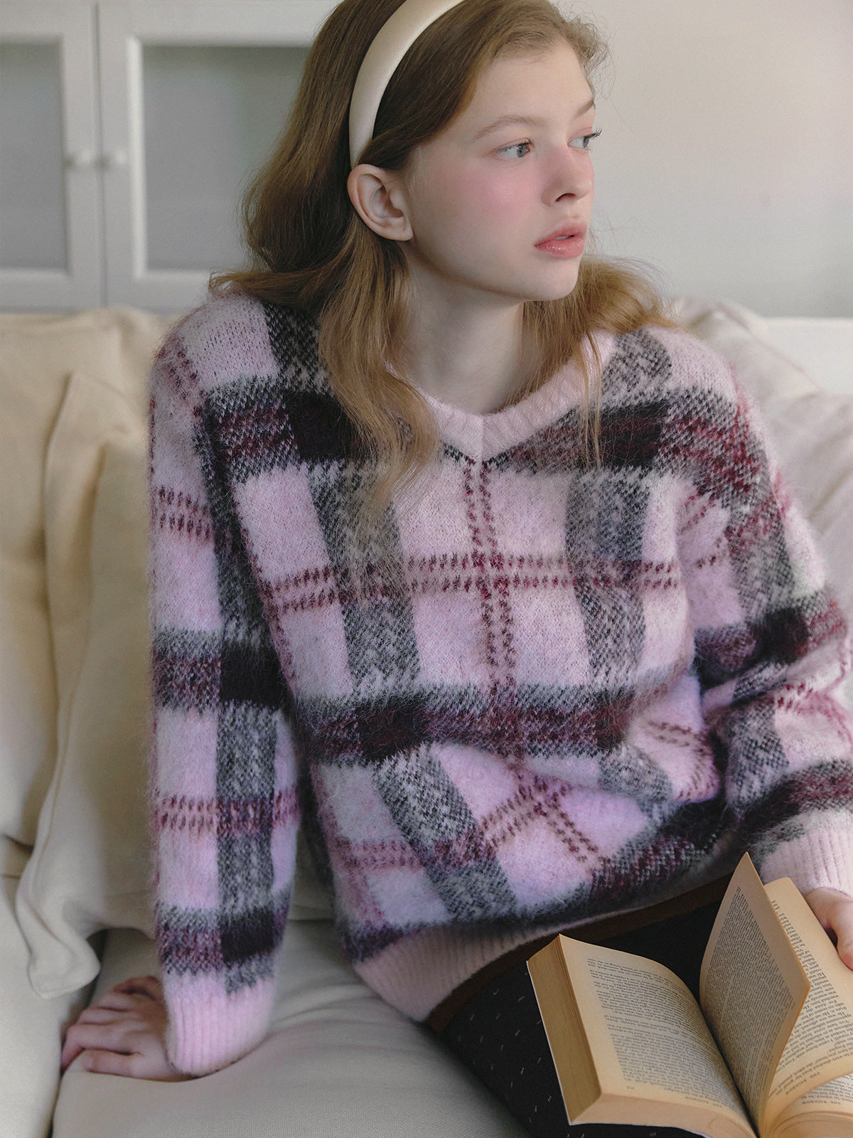 Wedin hairy check knit sweater