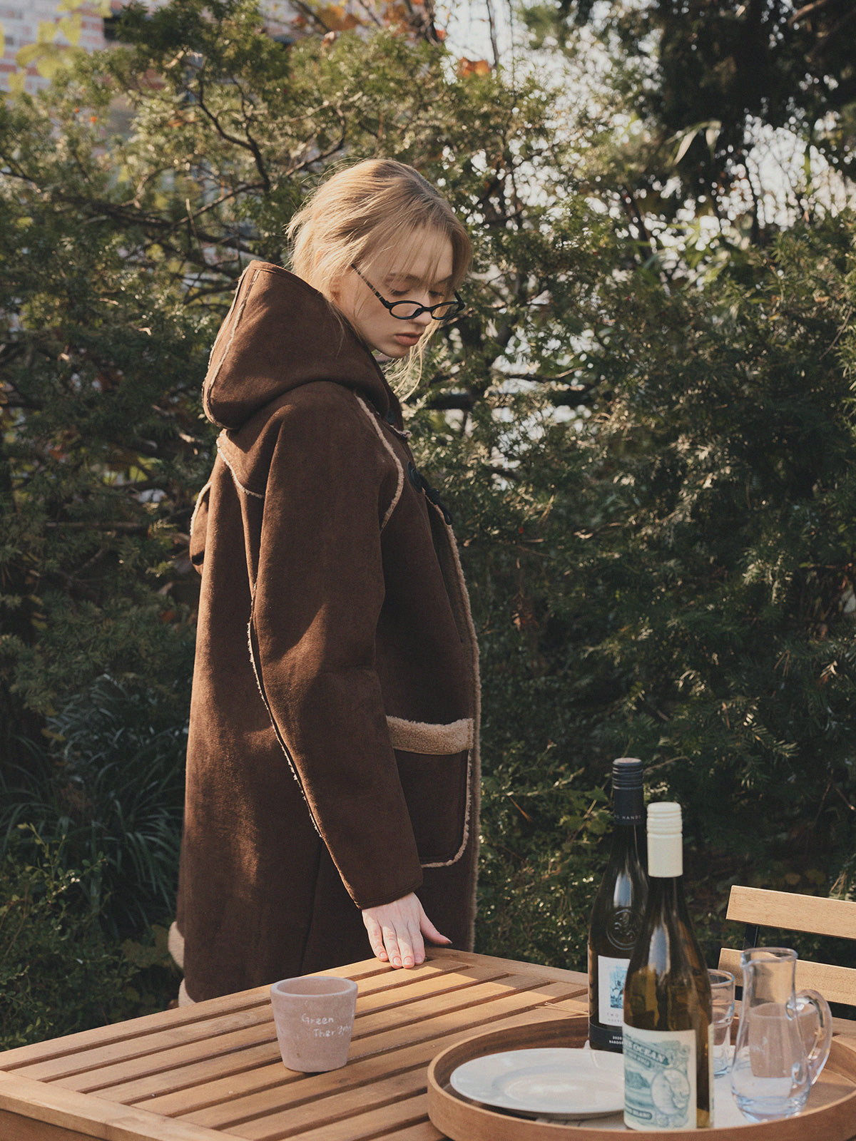 Tolz Suede Hooded Long Duffle Coat