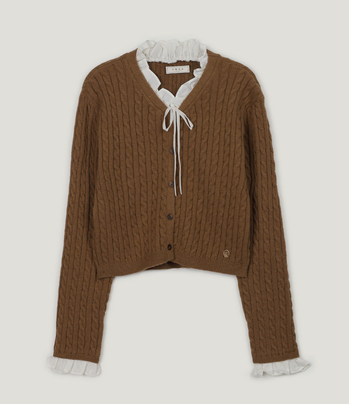 Monen Shirt-Mix Cable Knit Cardigan