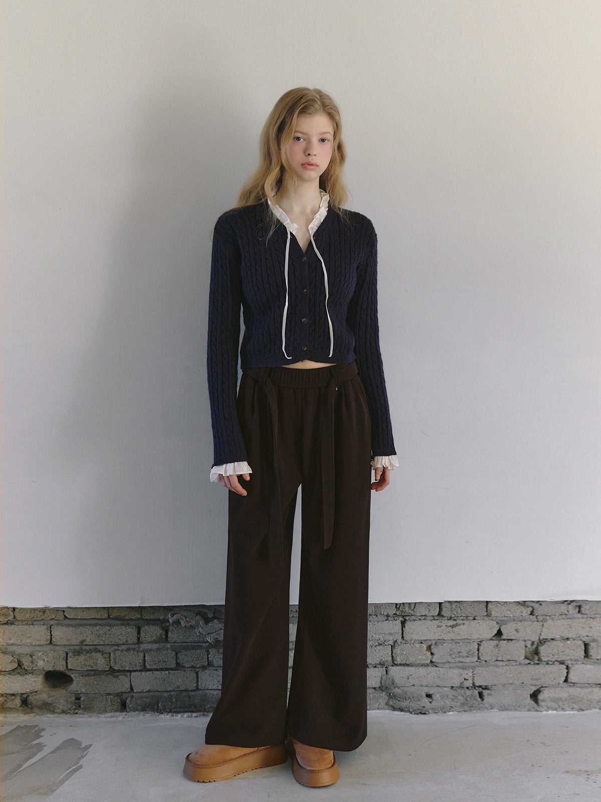 Monen Shirt-Mix Cable Knit Cardigan