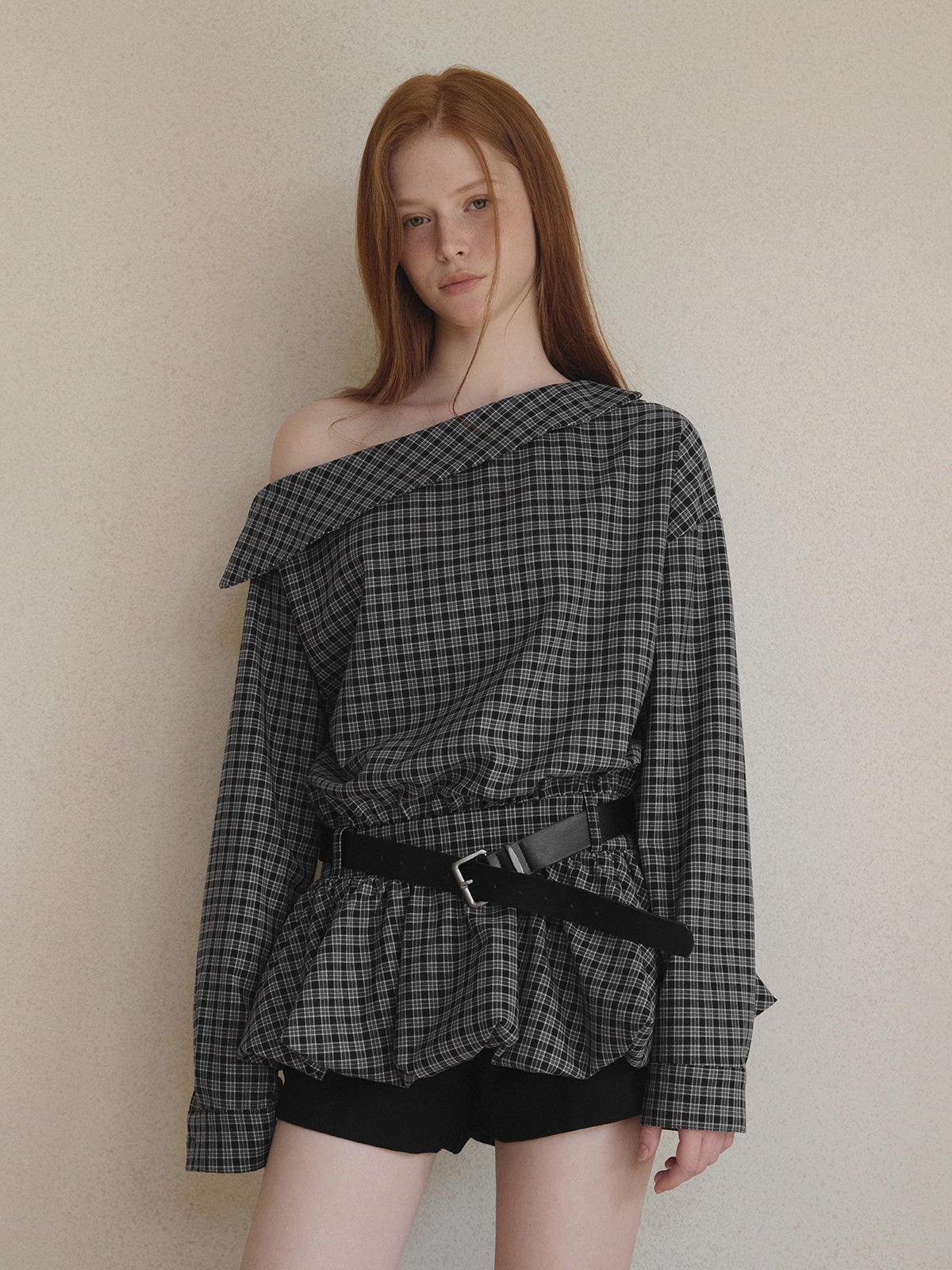 Forlip One-Shoulder Balloon Mini Dress (with Belt Set)