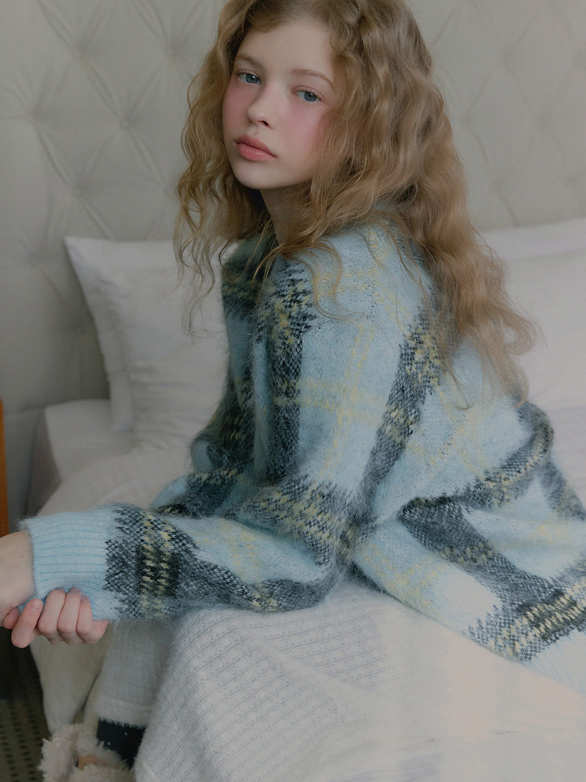 Wedin hairy check knit sweater