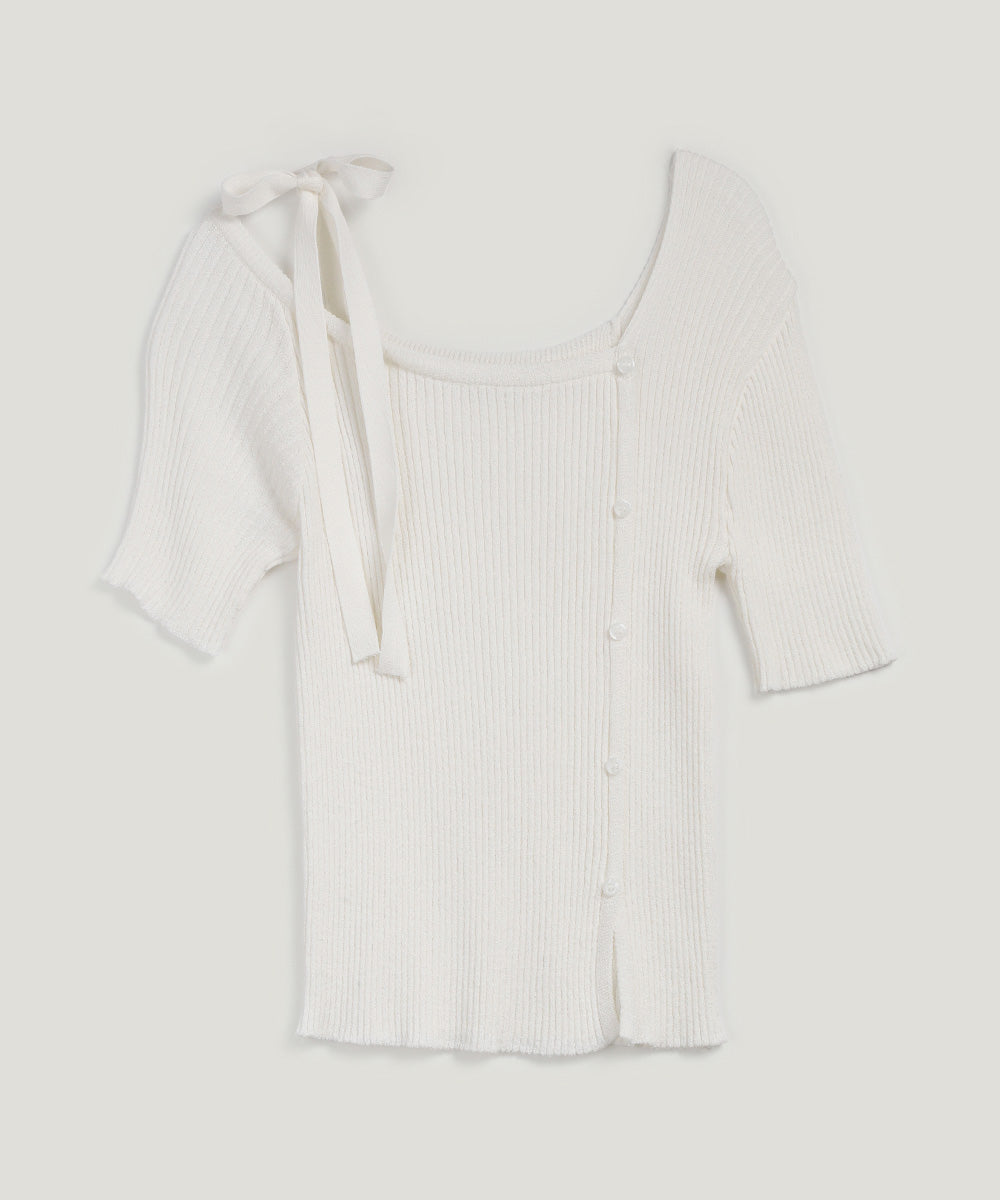 Inlove Asymmetric Off-Shoulder Short-Sleeve Knit