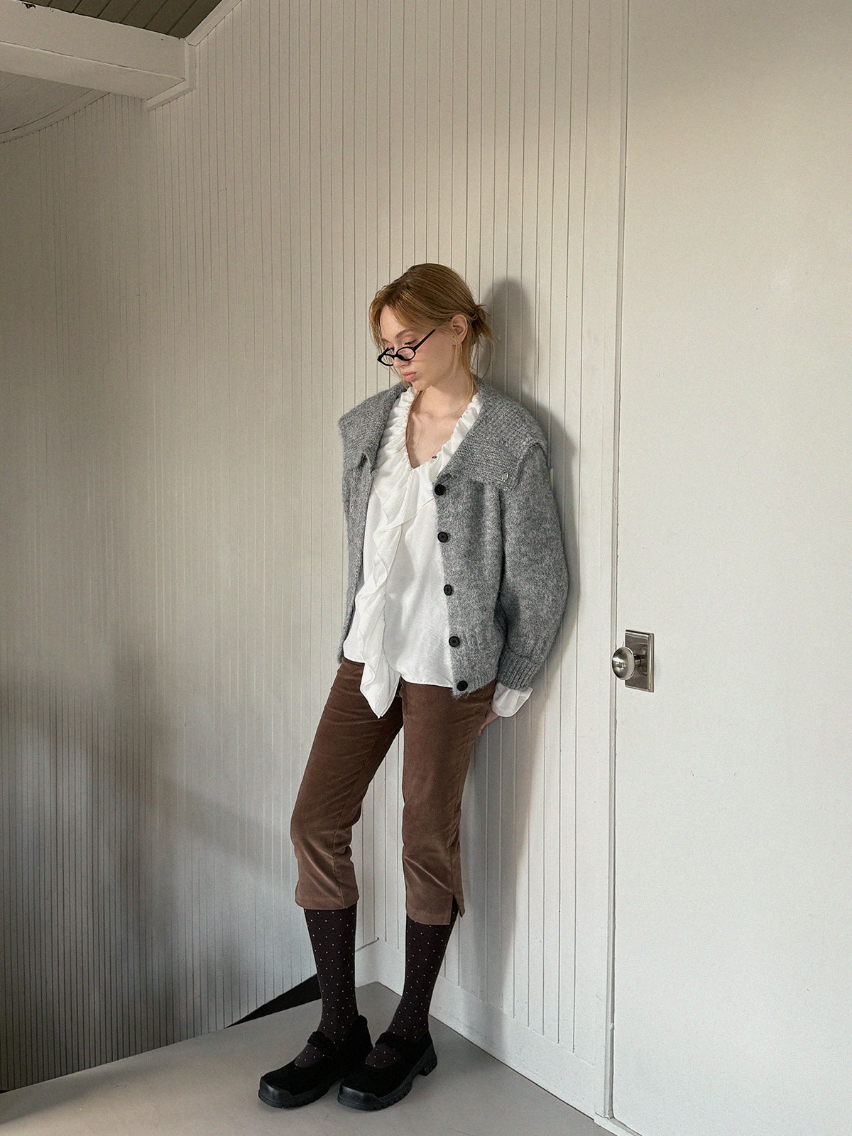 Comf Sailor-Collar Knit Cardigan