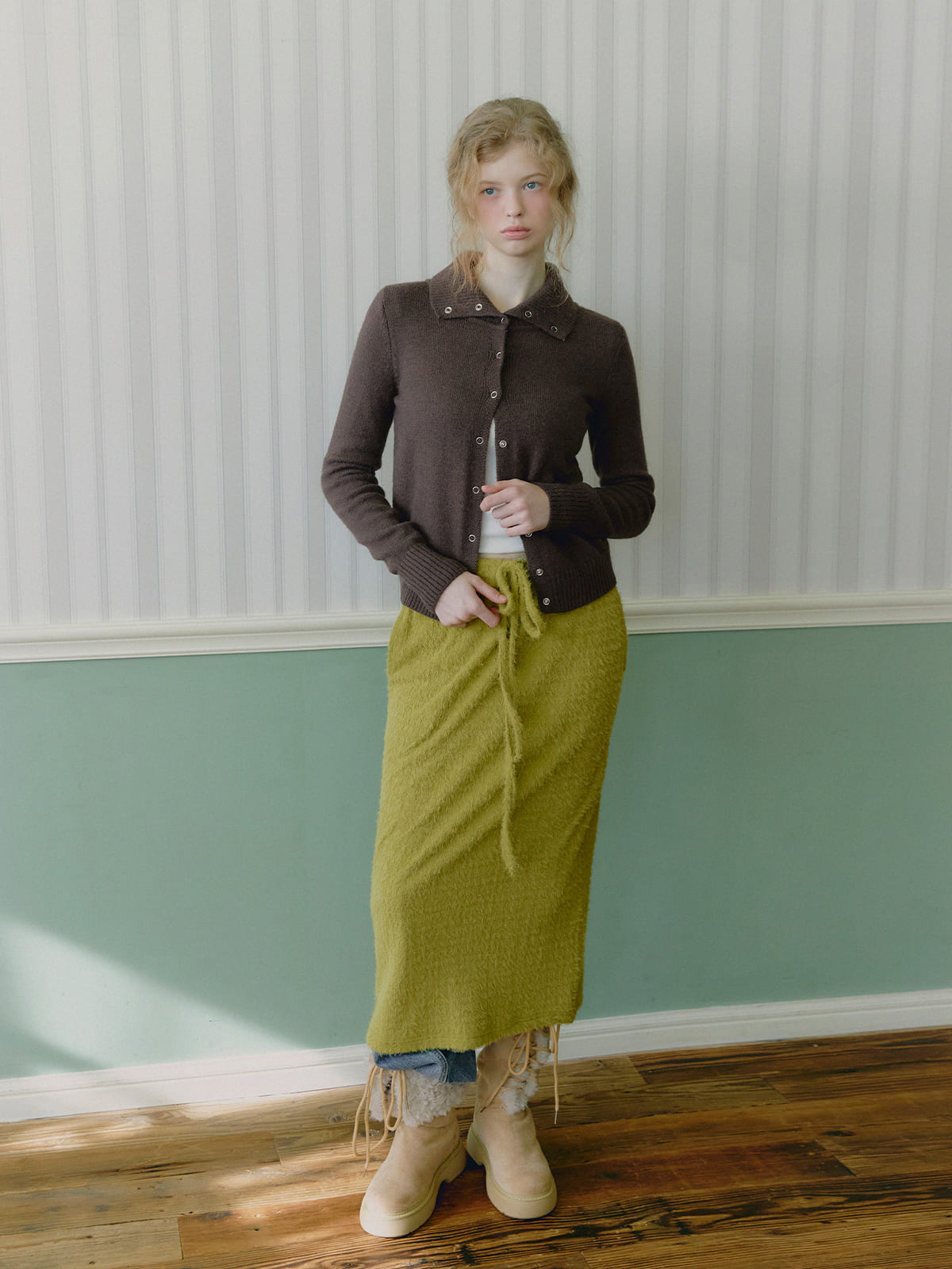 Conna high-neck snap button cardigan