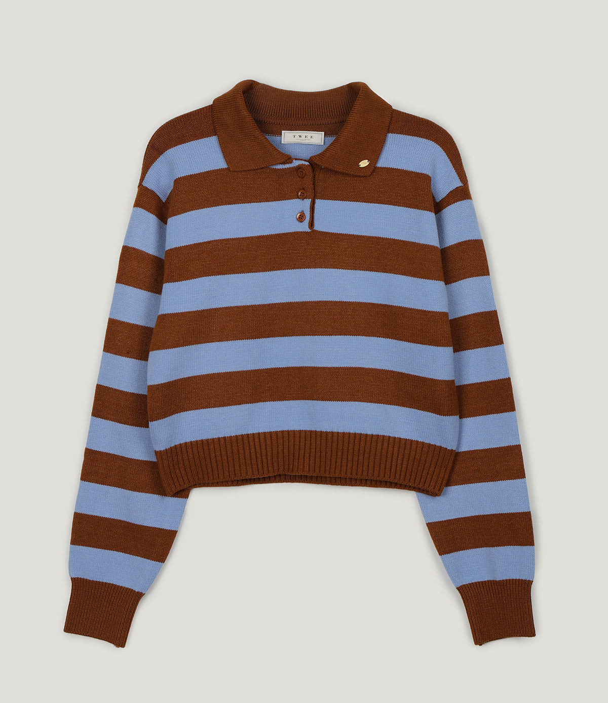 Nuo Stripe Contrast Collar Long Sleeve Knit
