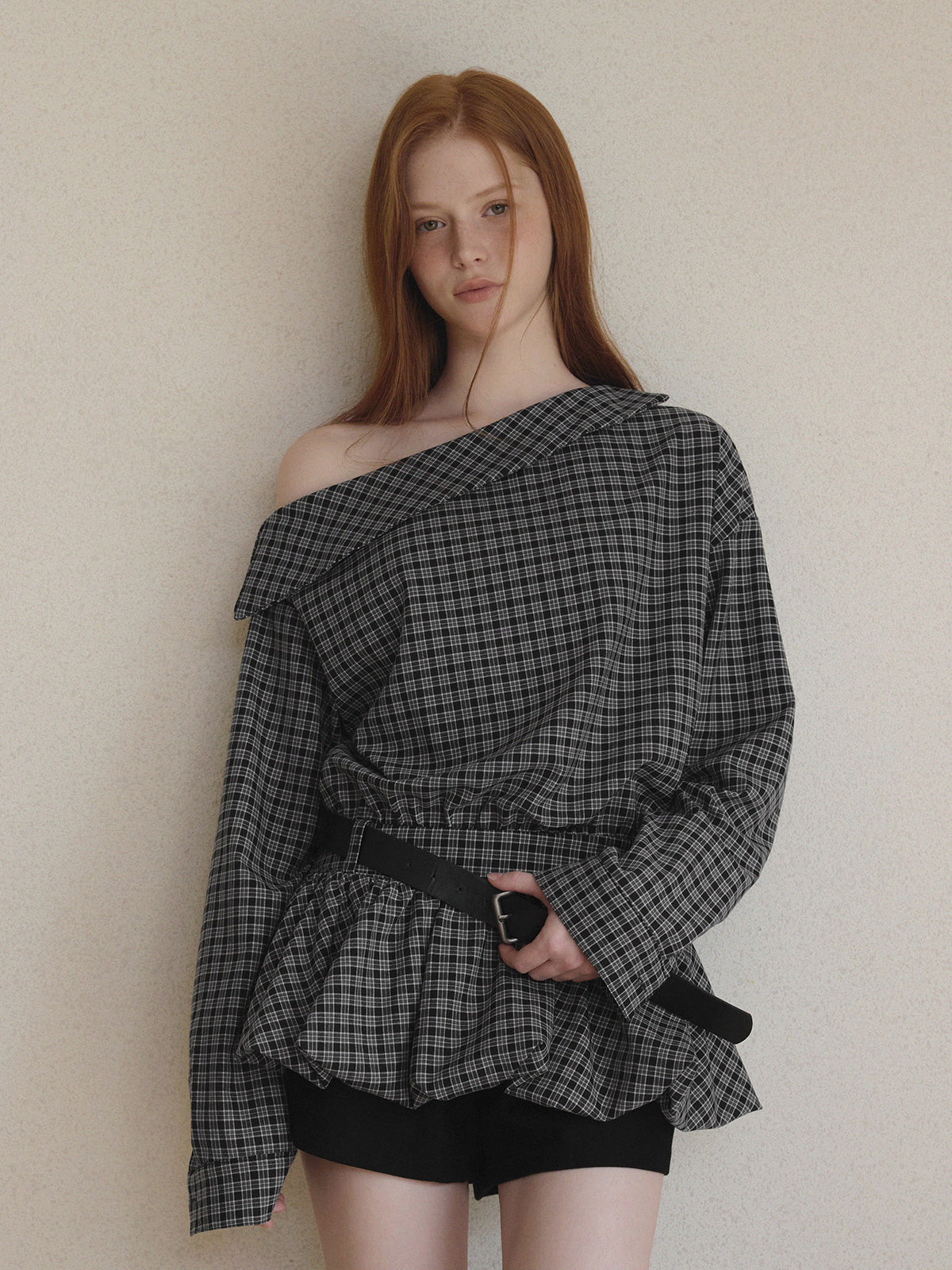 Forlip One-Shoulder Balloon Mini Dress (with Belt Set)